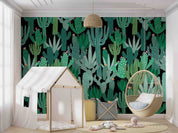 3D Watercolor Cactus Floral Black Background Wall Mural Wallpaper GD 4781- Jess Art Decoration