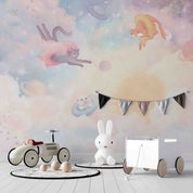 3D Animal Cat Swim Ring Cloud The Earth Space Station Wall Mural Wallpaper YXL 29