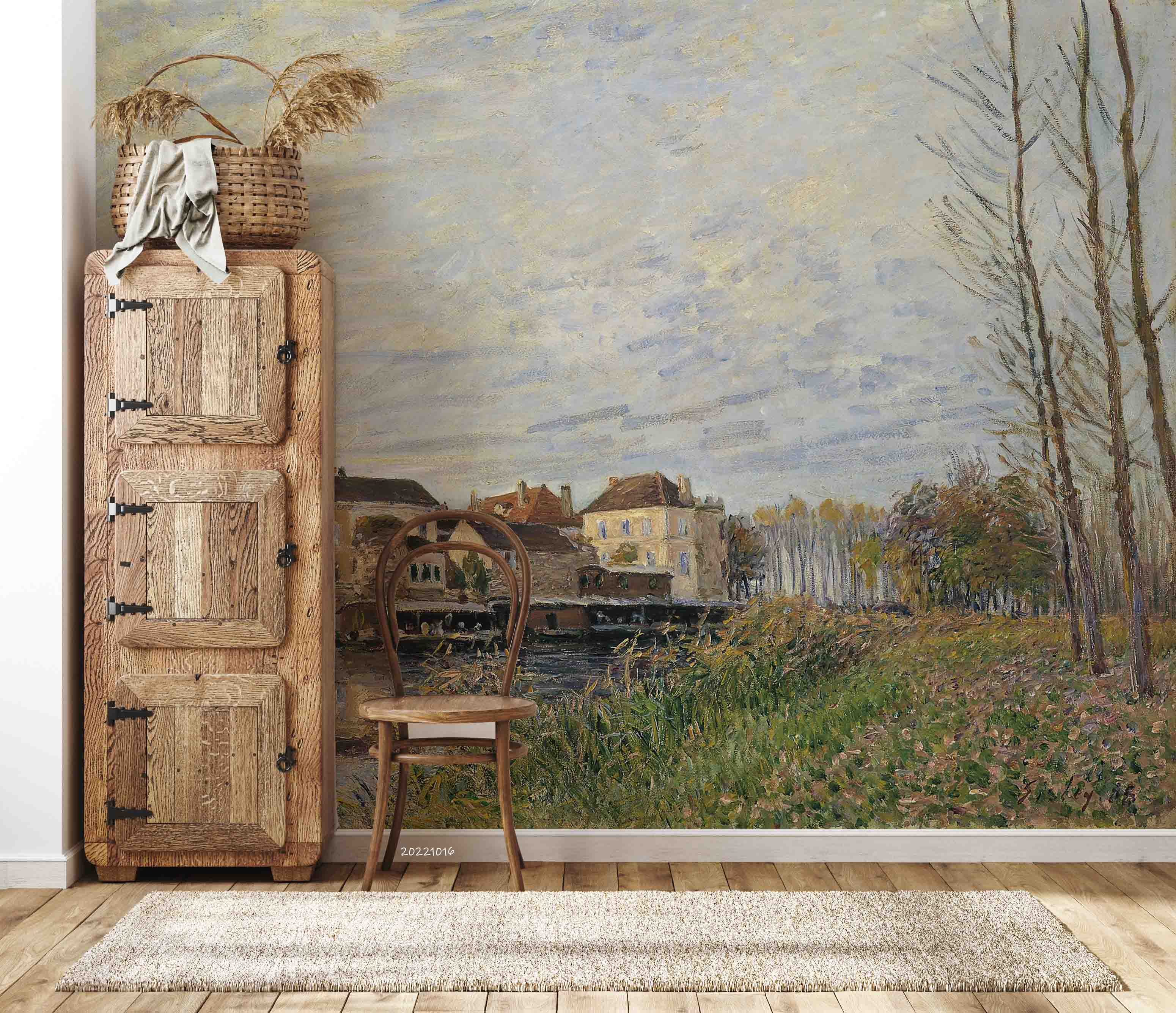 3D Oil Painting Village House River Trees Wall Mural Wallpaper GD 2961- Jess Art Decoration