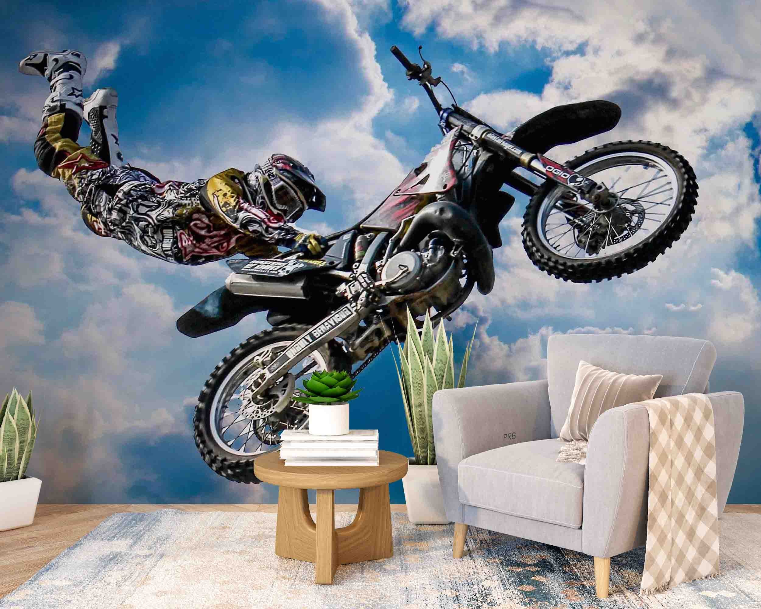 3D Freestyle Motocross Rider Jump Wall Mural Wallpaper GD 4511- Jess Art Decoration