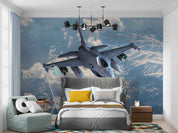 3D Royal Air Force F16 Fighter Mountain Landscape Clouds Wall Mural Wallpaper GD 5377- Jess Art Decoration