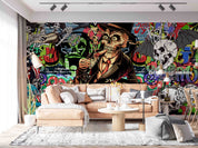 3D Graffiti Skull Skeleton Hands Guitar Wall Mural Wallpaper YXL 2652