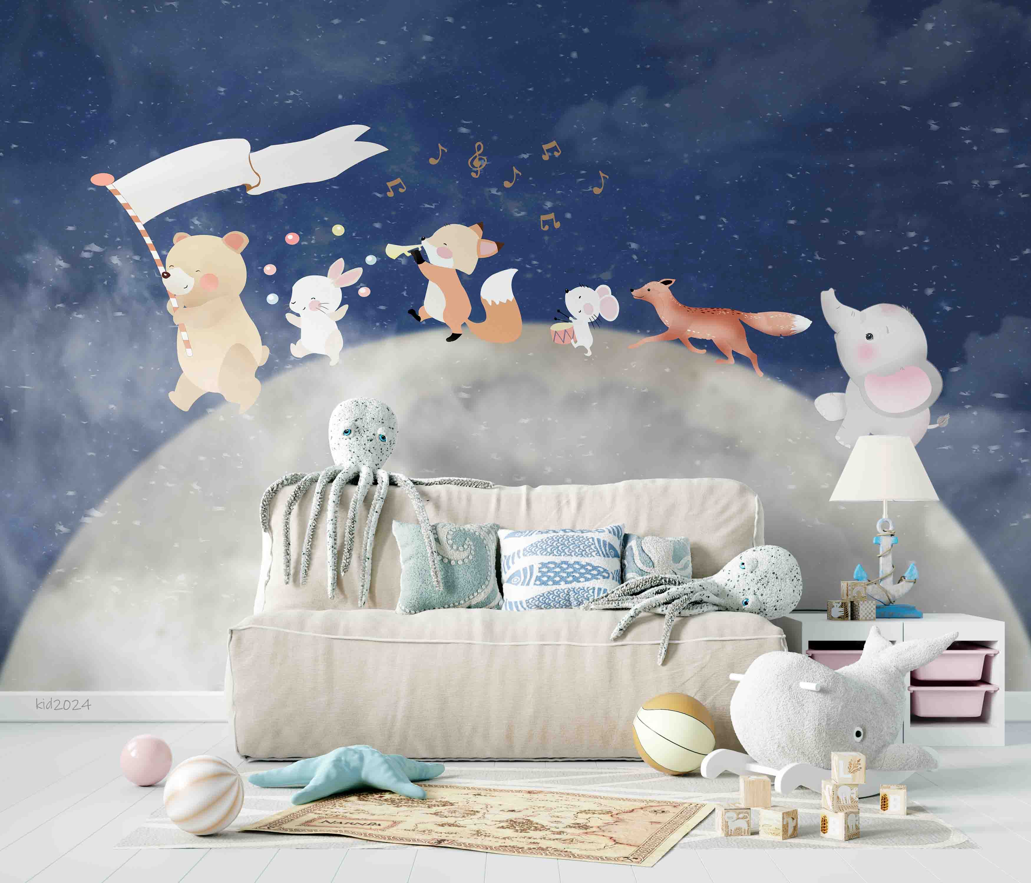 3D Bear Mouse Fox The Earth Elephant Flag Wall Mural Wallpaper YXL 388