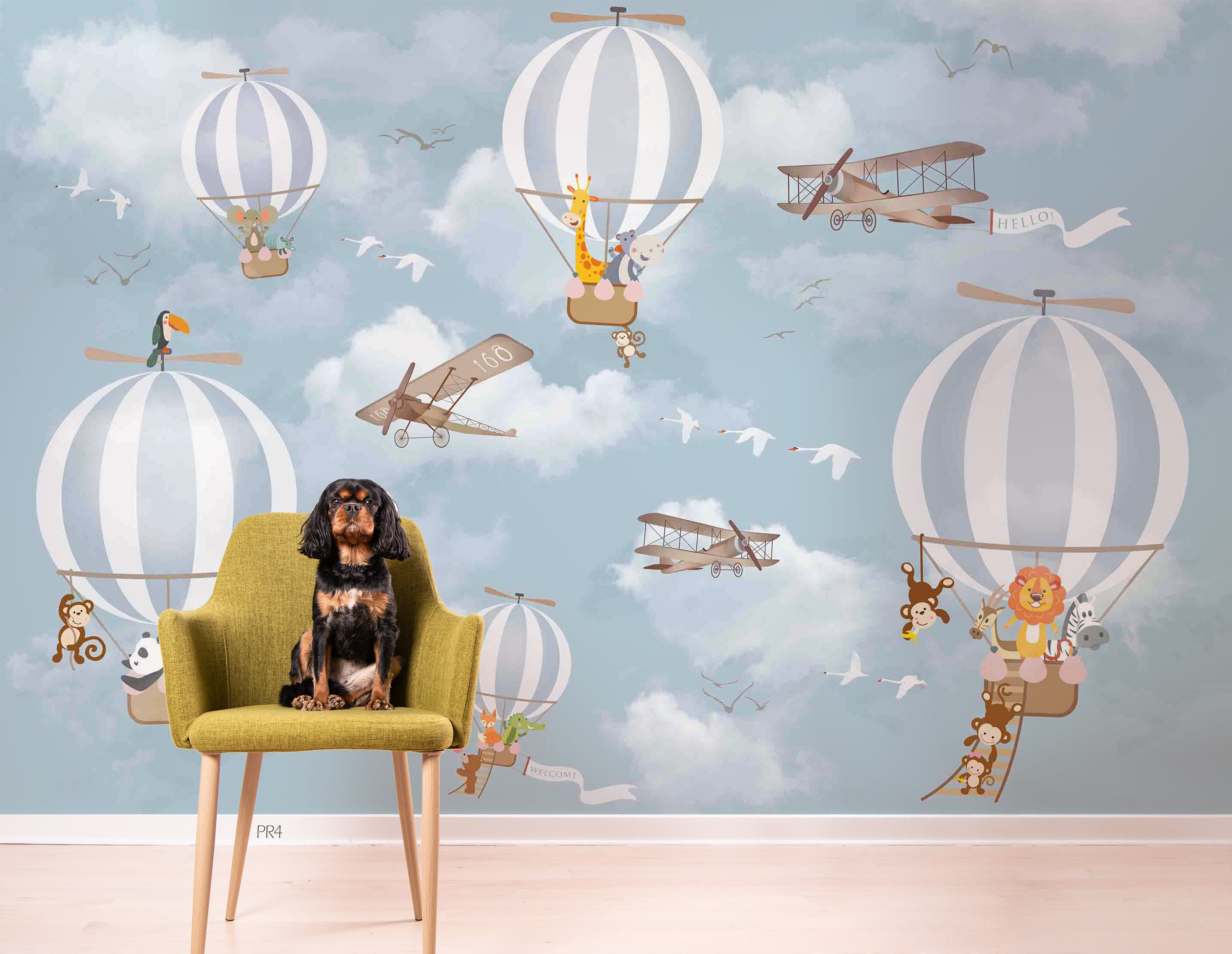 3D Cartoon Hot Air Balloon Animal Retro Airplane Wall Mural Wallpaper GD 3937- Jess Art Decoration