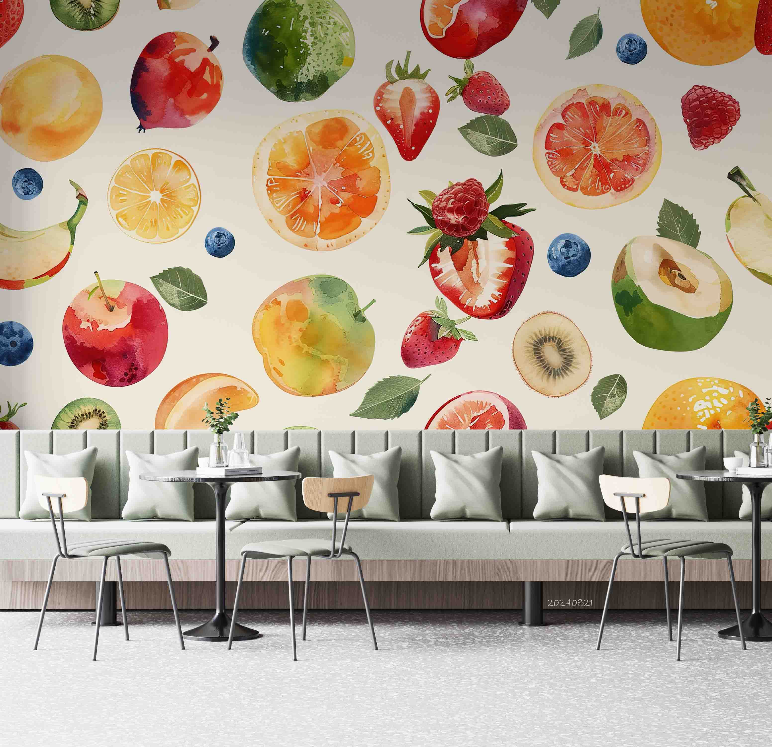3D Pattern Apple Peach Strawberry Orange Wall Mural Wallpaper YXL 255