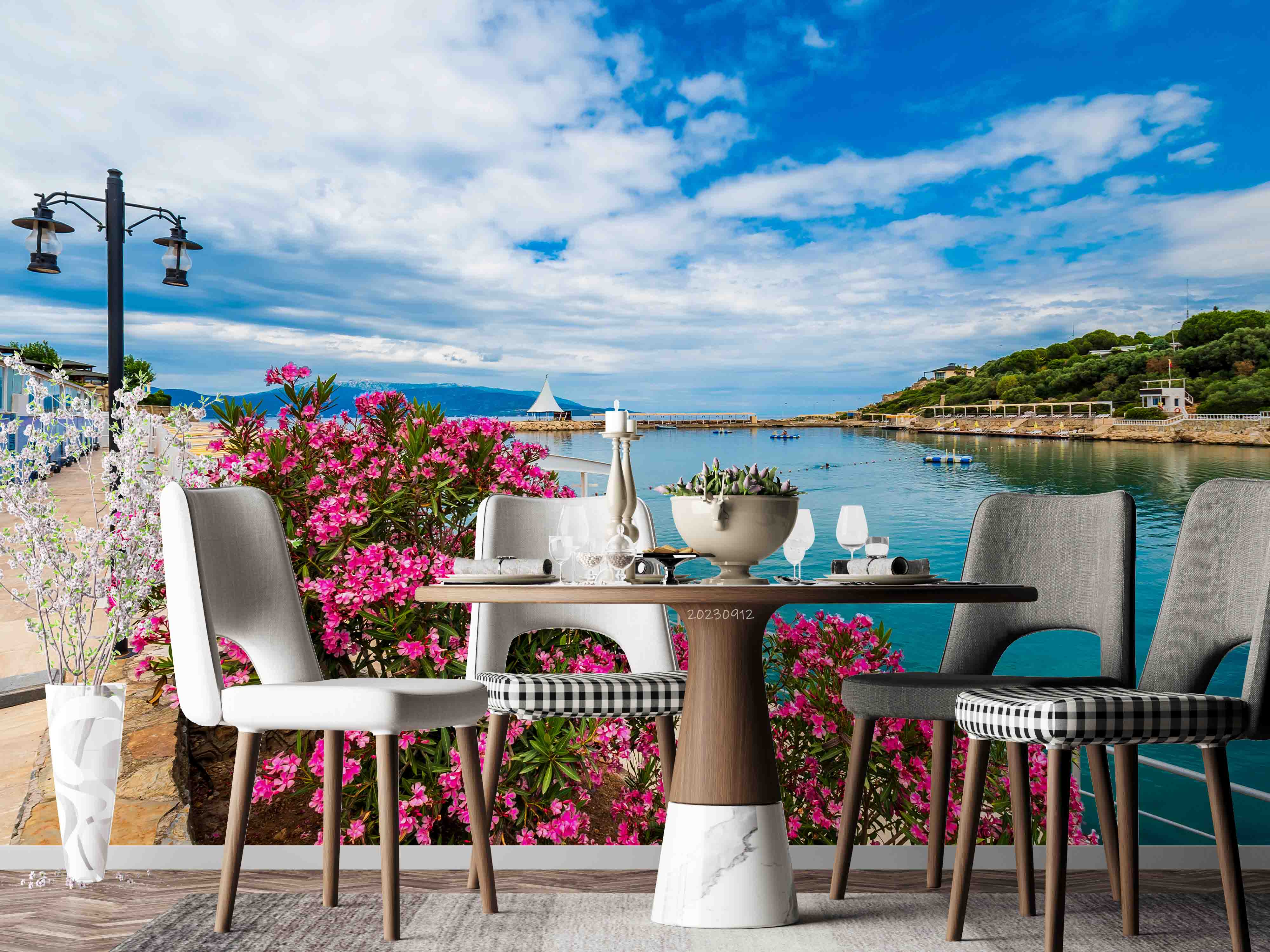 3D Sea Floral Mountain Cloud Sky Road House Wall Mural Wallpaper YXL 2618