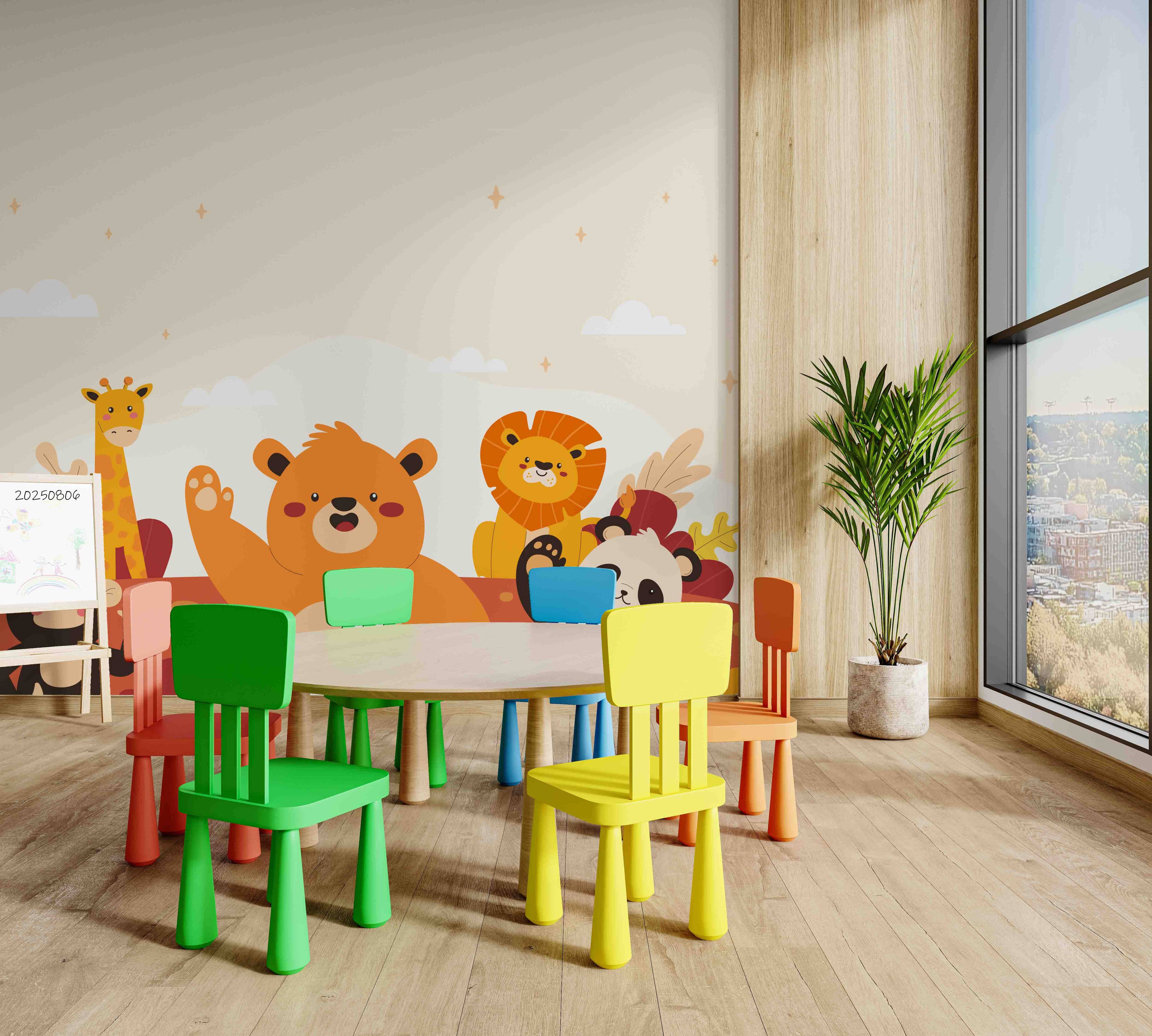 3D Childcare Nursery School Cartoon Animals Kids Wall Mural Wallpaper JN 18