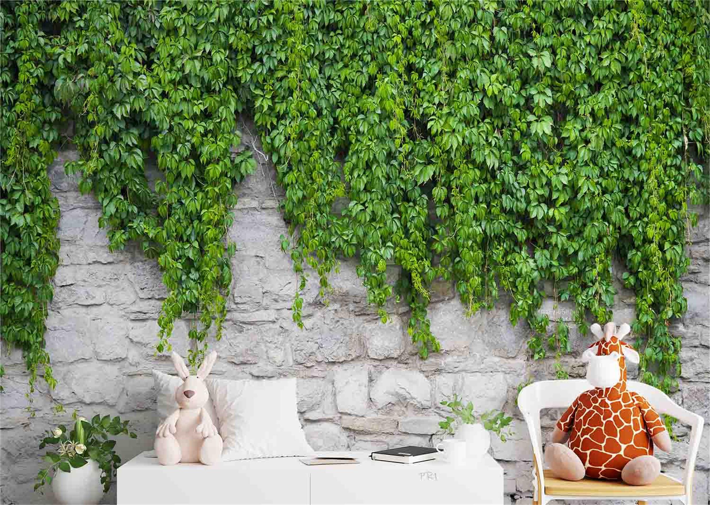 3D Green Plant Leaf Stone Wall Modern Wall Mural Wallpaper GD 3611- Jess Art Decoration