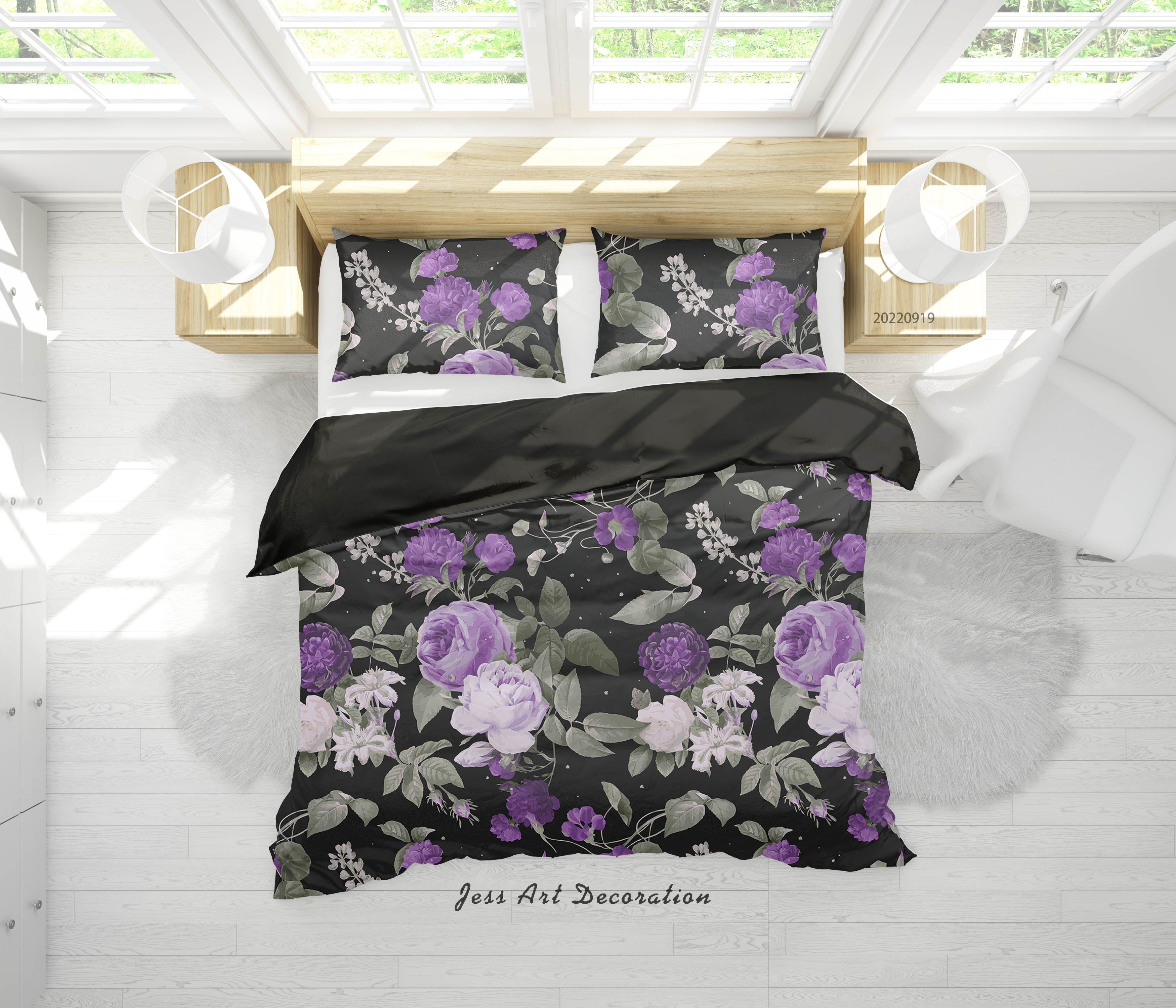 3D Floral Rose Leaf Black Quilt Cover Set Bedding Set Duvet Cover Pillowcase 226