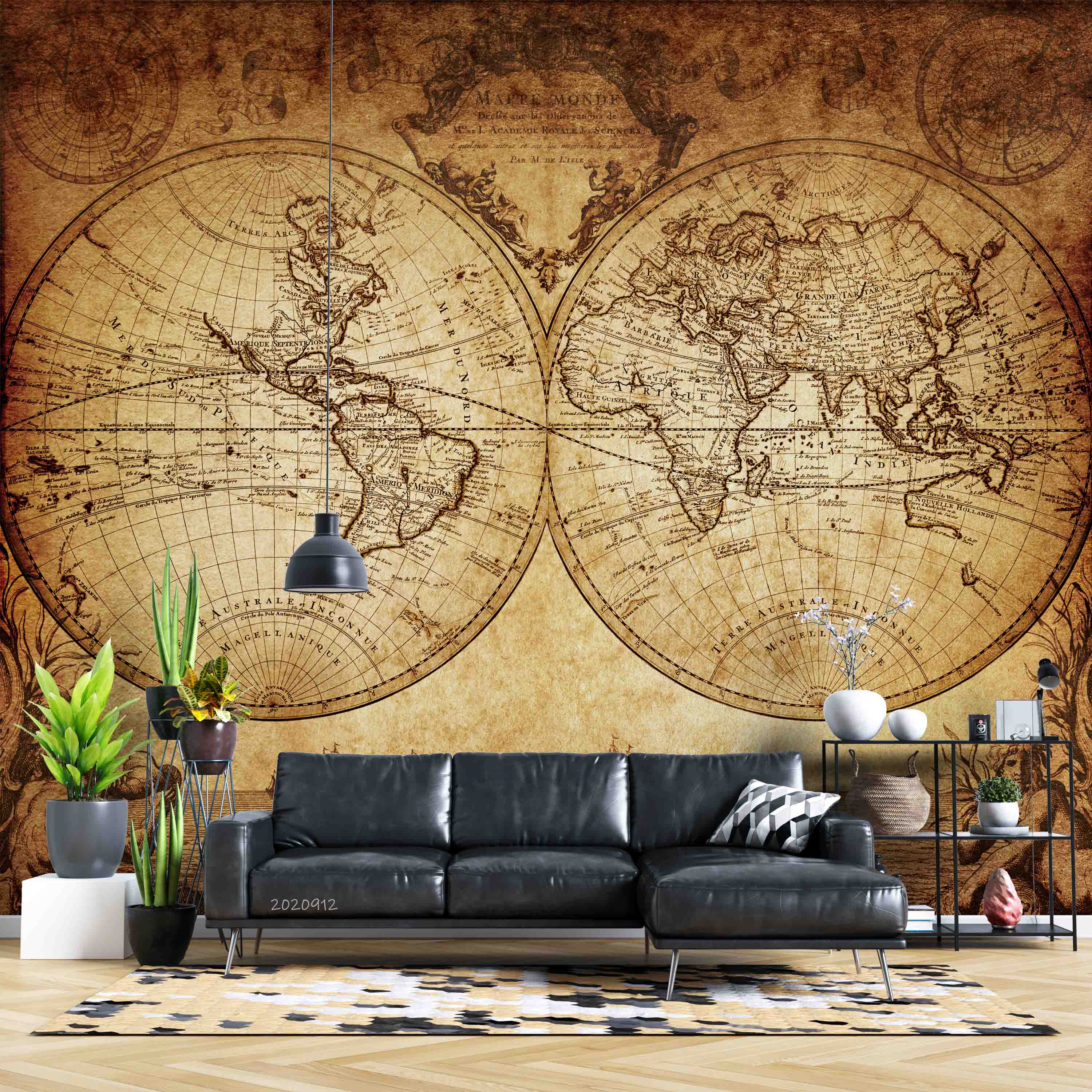 3D World Map Round Apricot Wall Mural Wallpaper YXL 2575