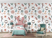 3D Animal Conch Sea Horse Duck Rudder Wave Point Octopus Wall Mural Wallpaper YXL 24