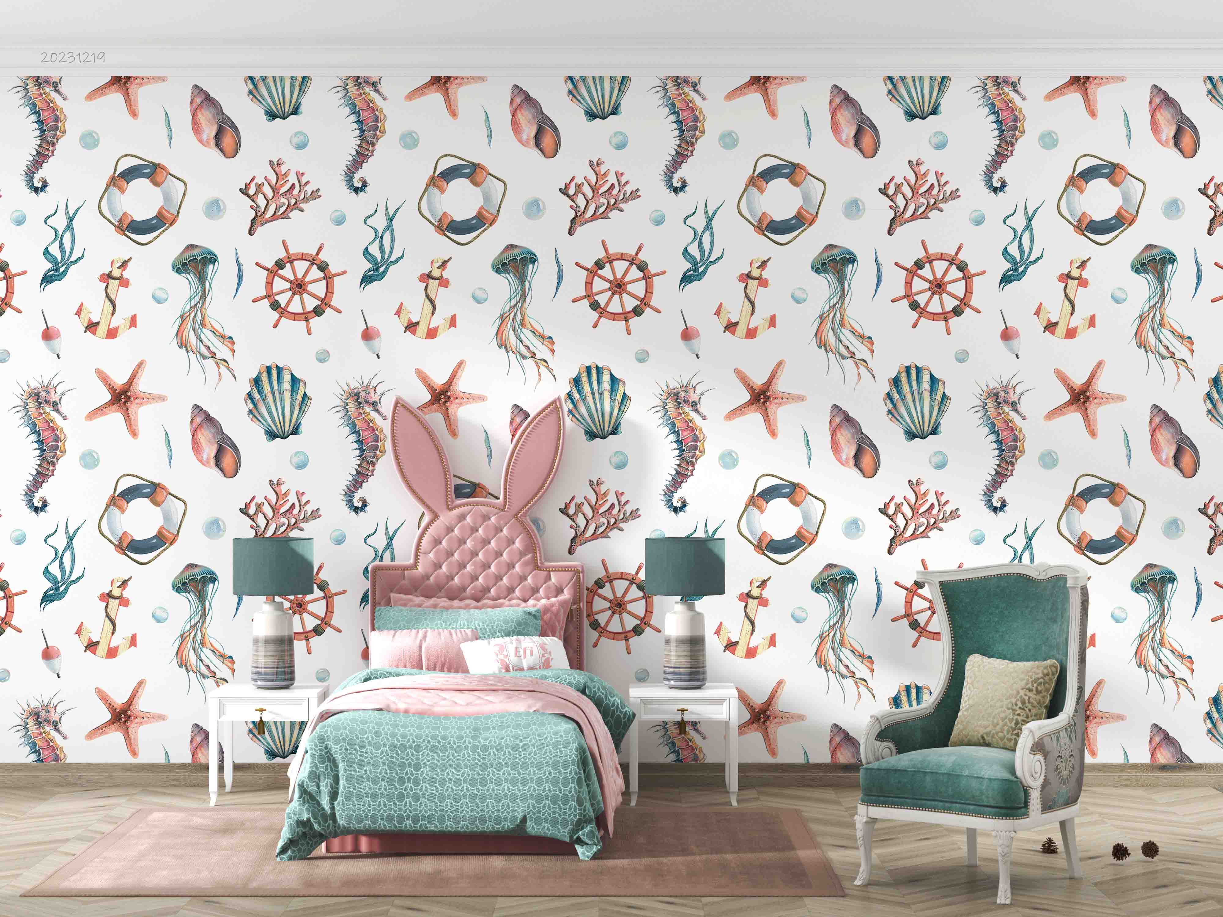 3D Animal Conch Sea Horse Duck Rudder Wave Point Octopus Wall Mural Wallpaper YXL 24