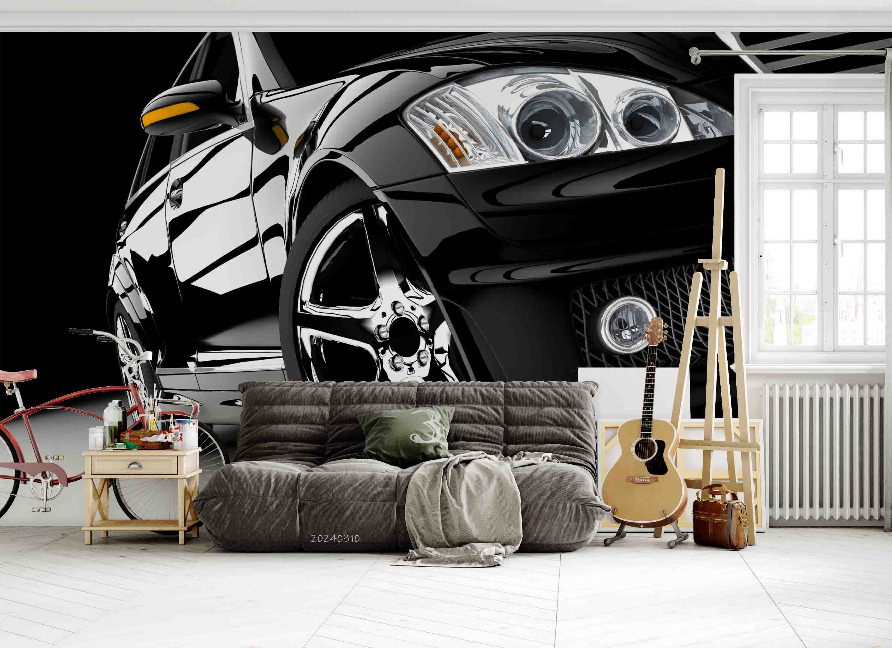 3D Black Sports Car Wallpaper Wall Mural Wall Decor Wall Art Wall Sticker Remoable Wallpaper