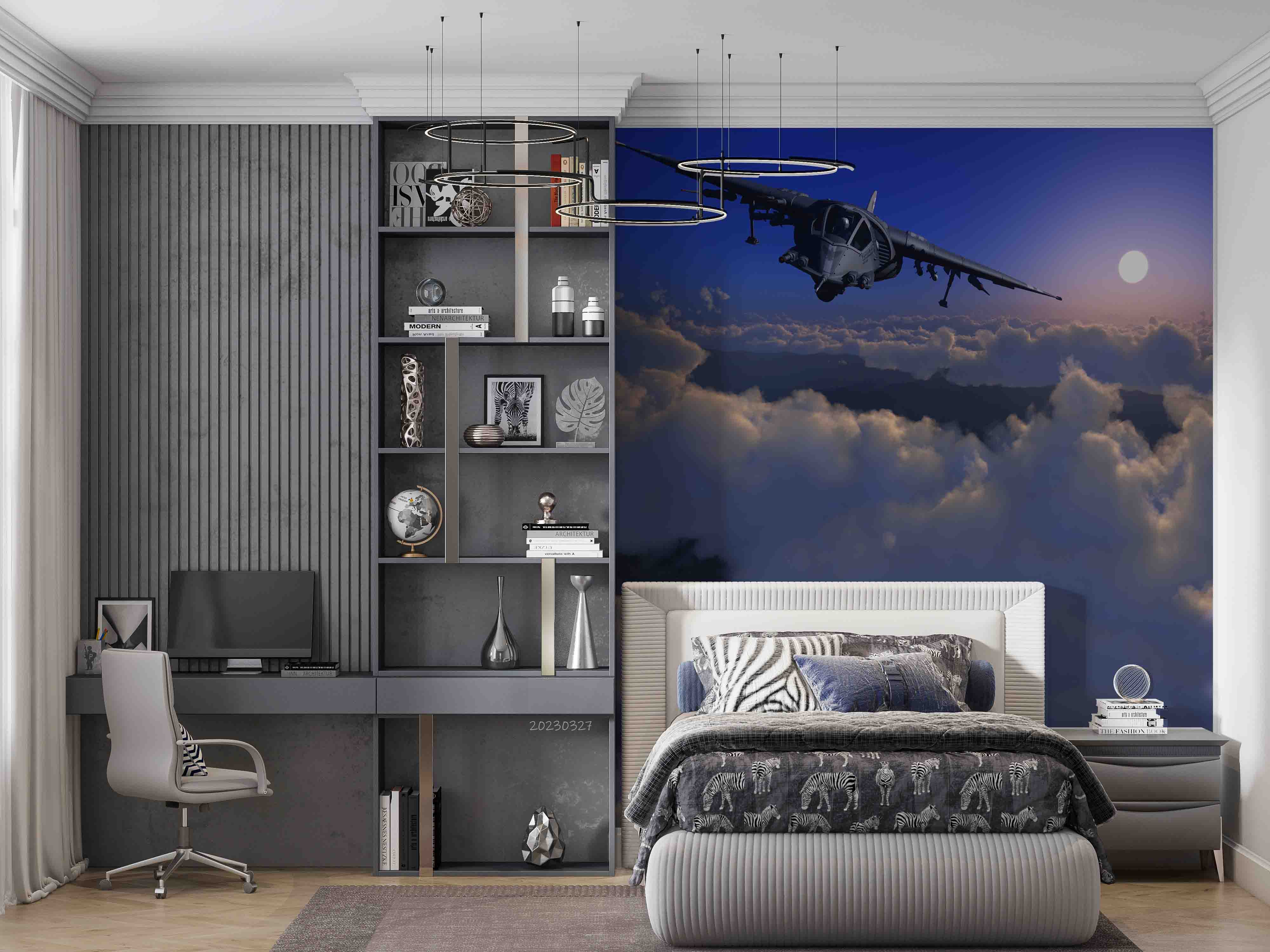 3D Military Aircraft Clouds Sky Flight Wall Mural Wallpaper GD 5478- Jess Art Decoration
