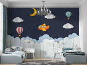 3D Moon Airplane Clouds paper airplane moon cloud scene wall mural wallpaper for nursery - view 4
