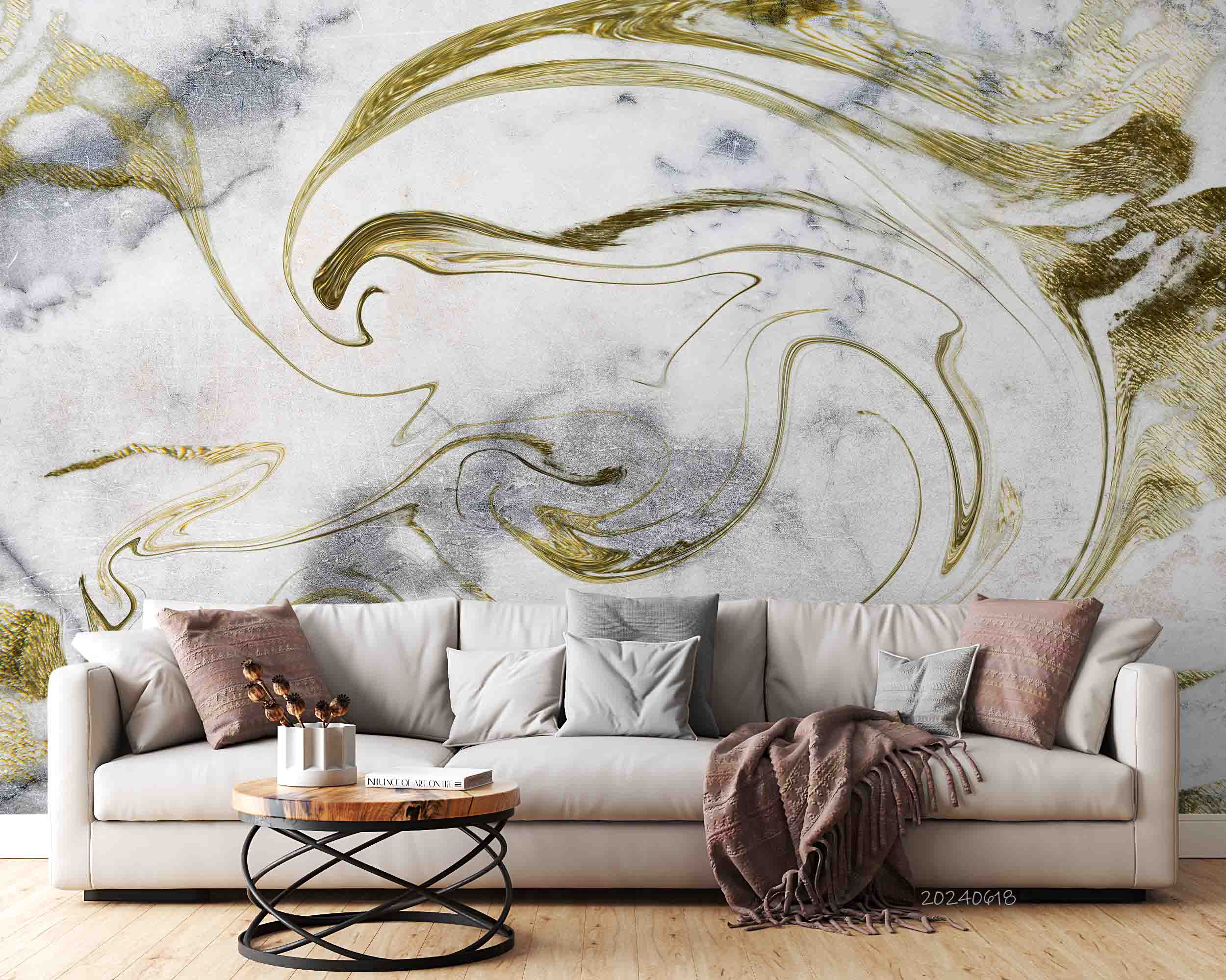3D Abstract Damaskeen Float Gray Wall Mural Wallpaper YXL 599