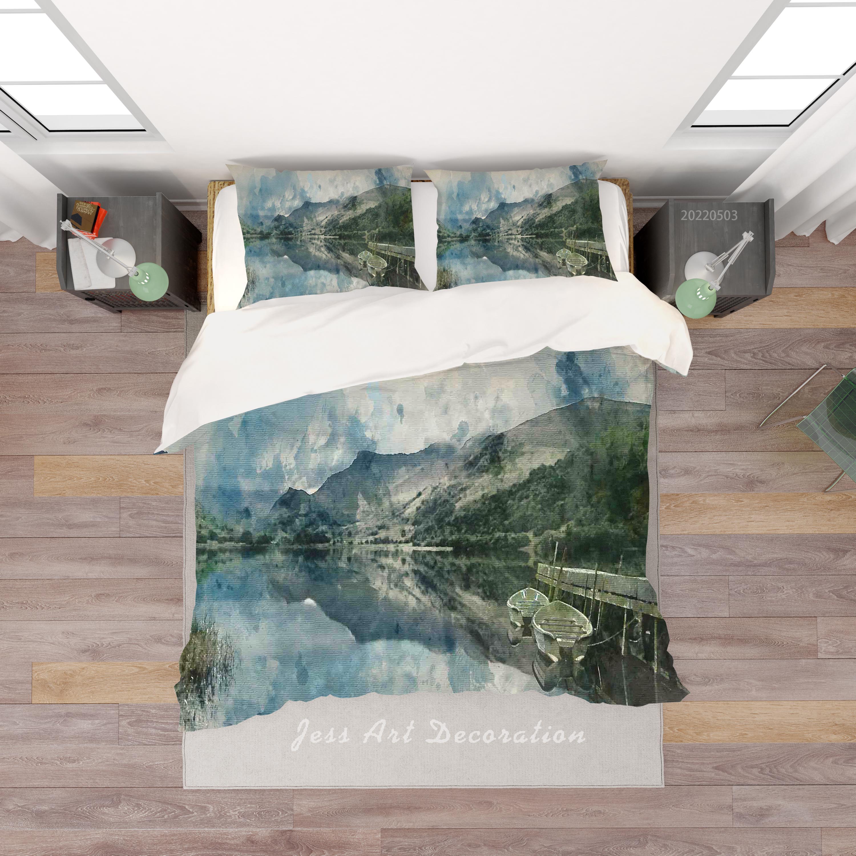 3D Mountain Sea Ship Wooden Trestle Quilt Cover Set Bedding Set Duvet Cover Pillowcase 506