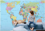 3D Detailed World Map Blue Ocean Wall Mural Wallpaper GD 3682- Jess Art Decoration