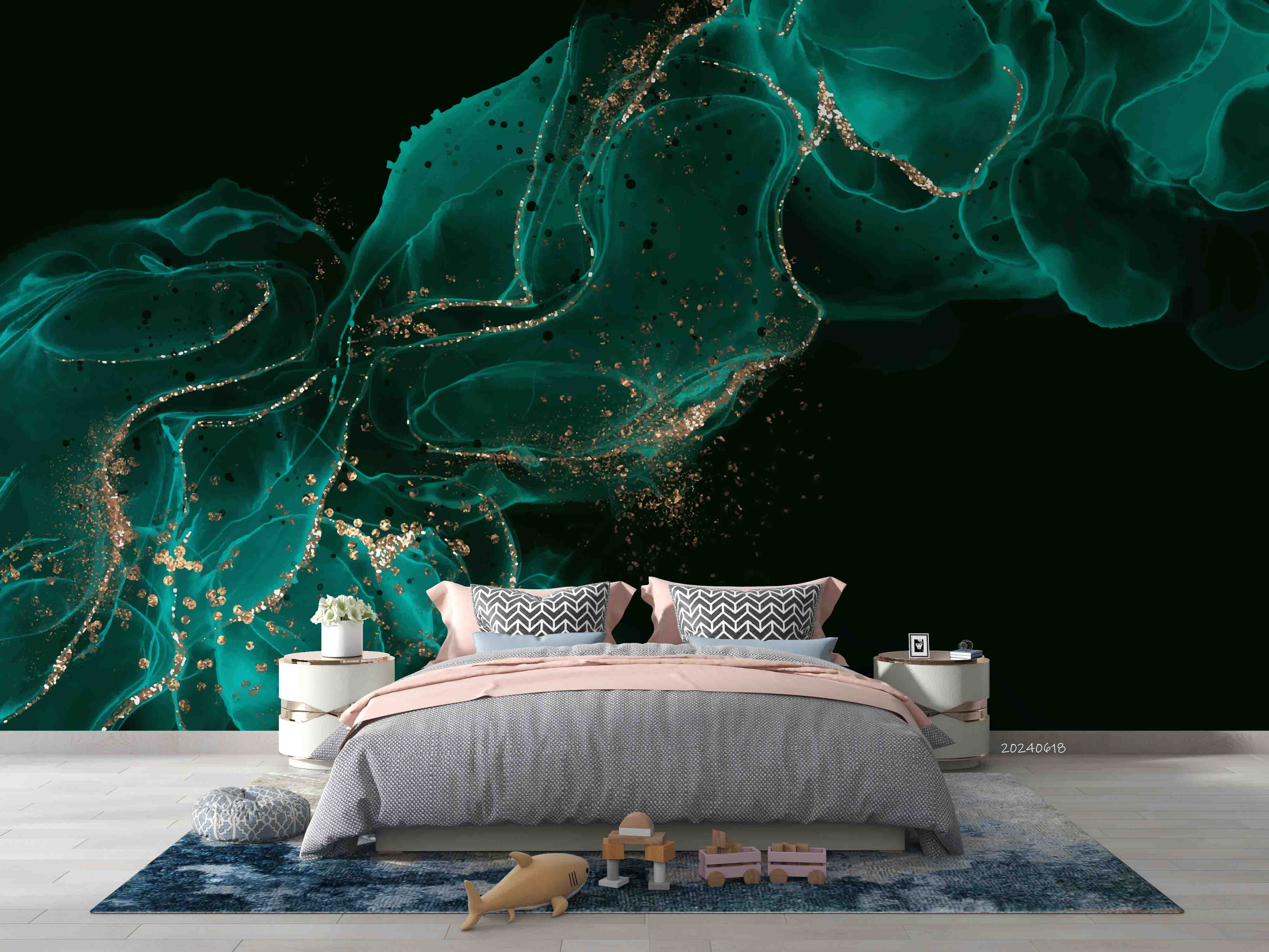 3D Abstract Damaskeen Black Float Wall Mural Wallpaper YXL 596