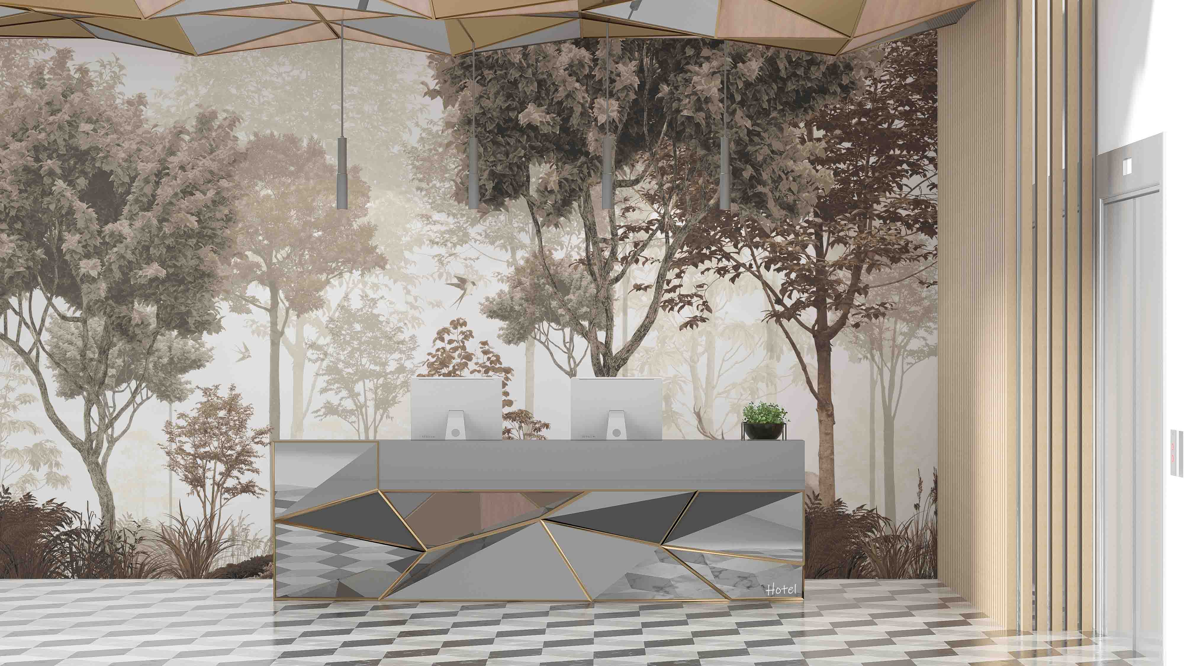 3D Hotel Inn Motel Hostel Resort Manor Scenery Forest Wall Mural Wallpaper 11