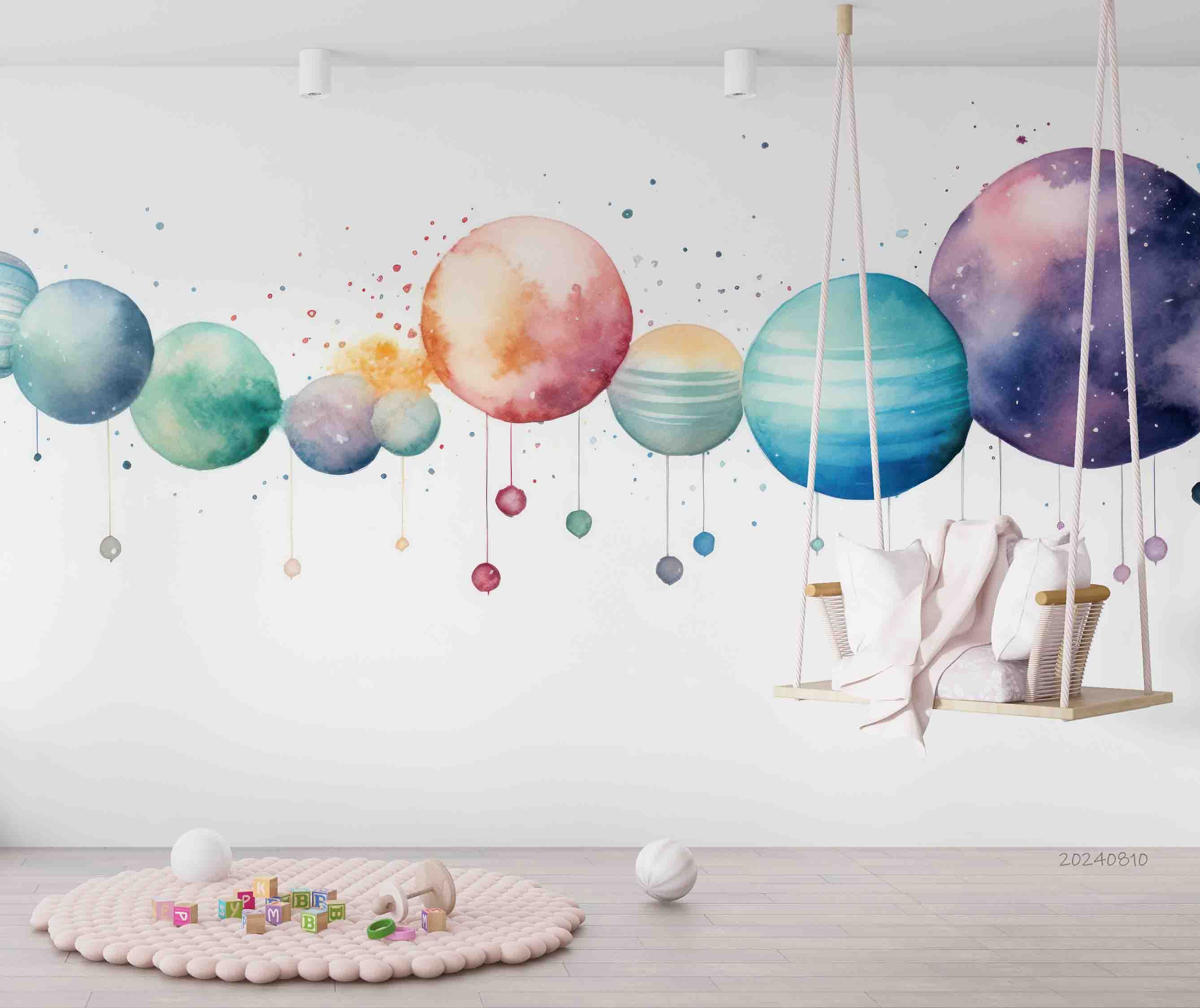 3D Watercolour The Earth Damaskeen Wall Mural Wallpaper YXL 214