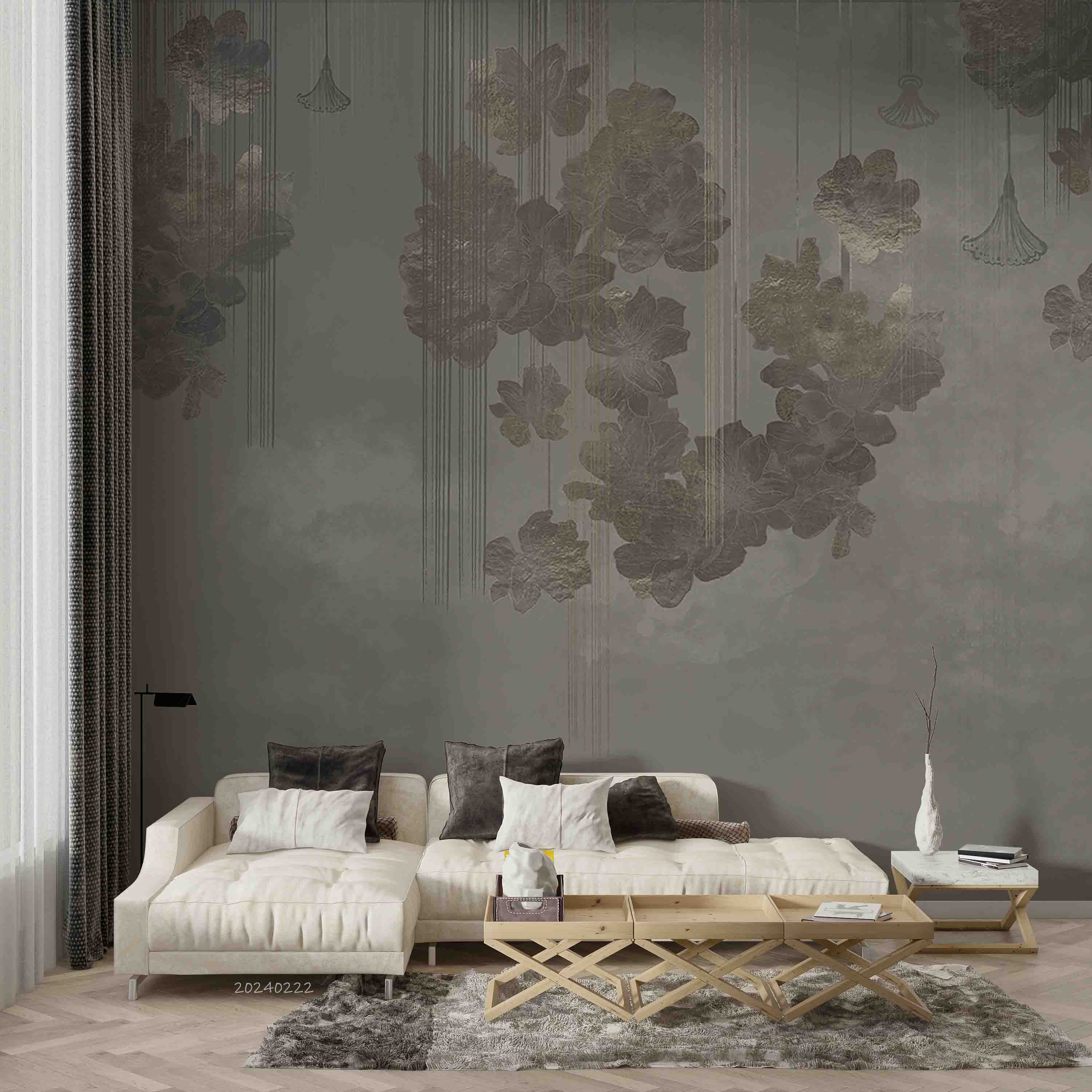3D Abstract Gray Leaf Wallpaper Wall Mural Wall Decor Wall Art Wall Sticker Remoable Wallpaper LQH