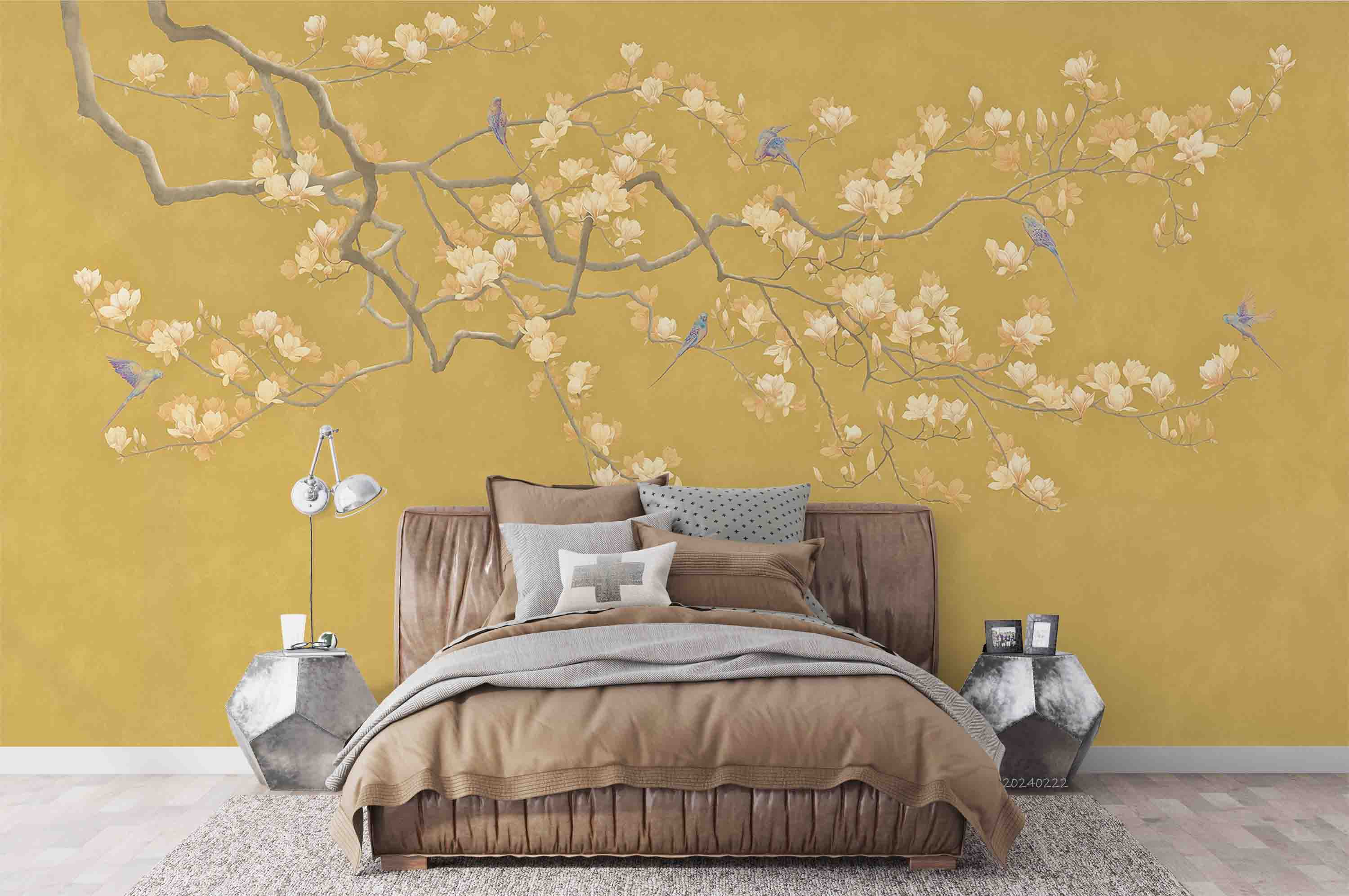 3D Chinese Flower Branch Gold Wallpaper Wall Mural Wall Decor Wall Art Wall Sticker Remoable Wallpaper LQH