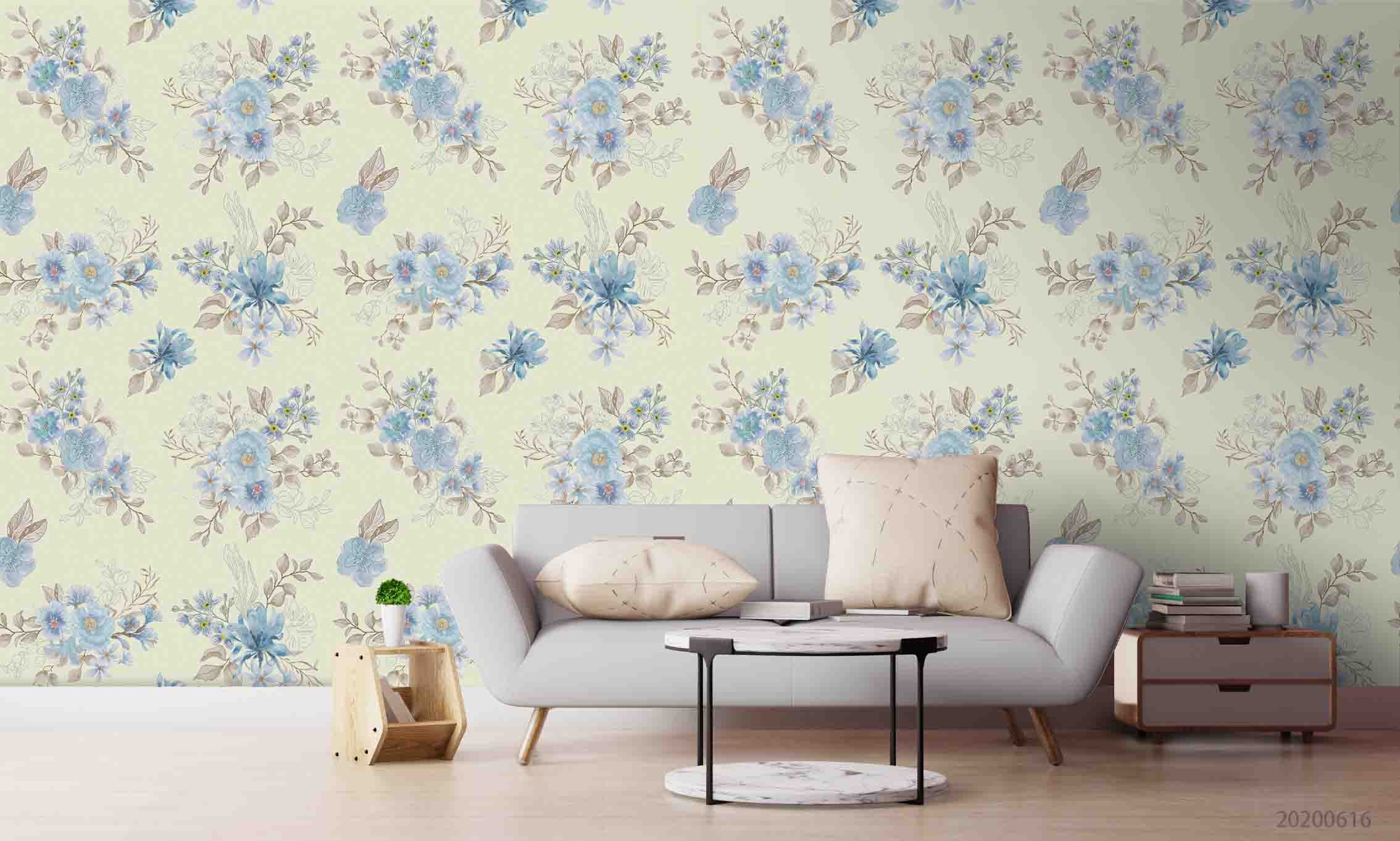 3D Floral Leaf Butterfly Blue Wall Mural Wallpaper YXL 2249