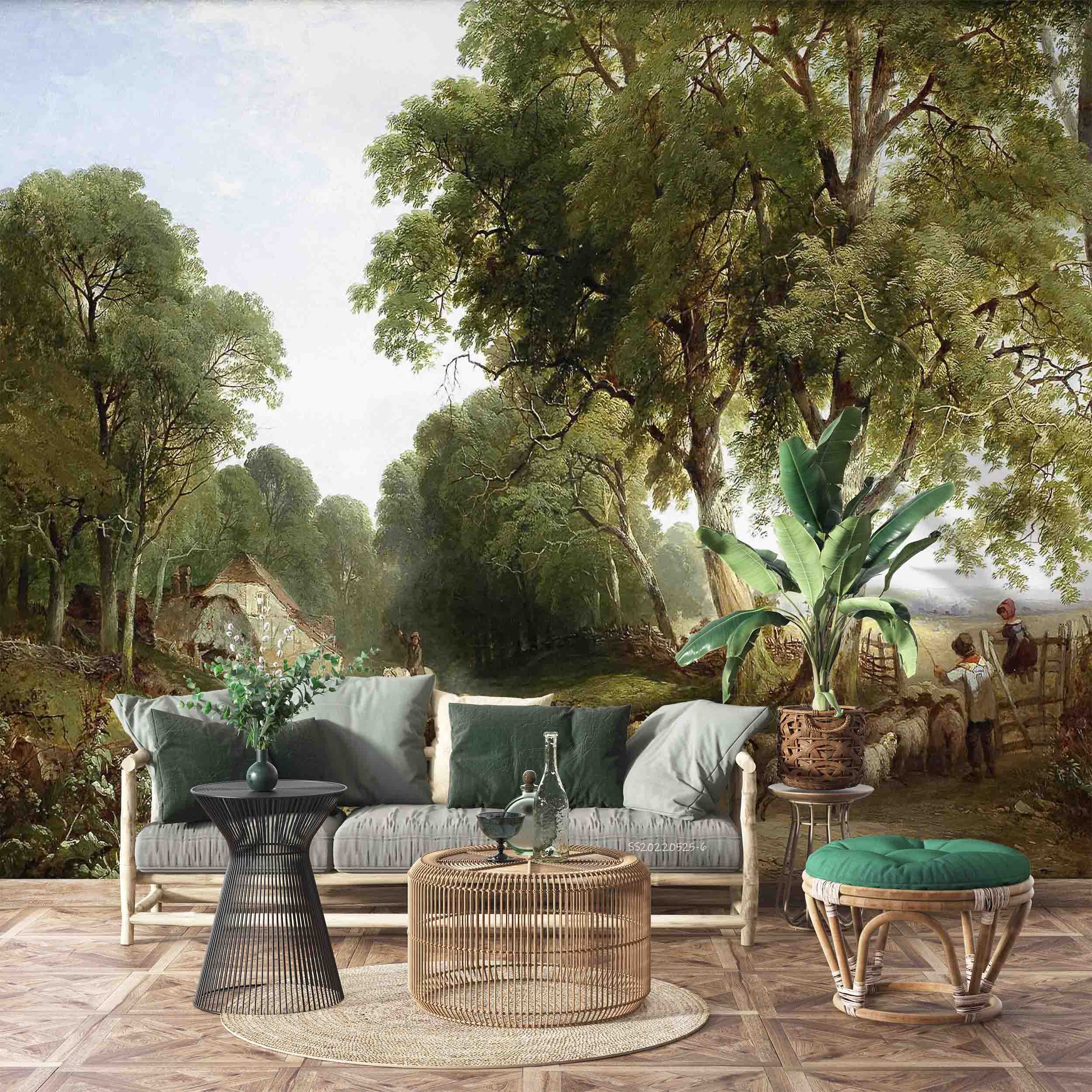 3D Oil Painting Village Flock Scenery Wall Mural Wallpaper GD 4533- Jess Art Decoration
