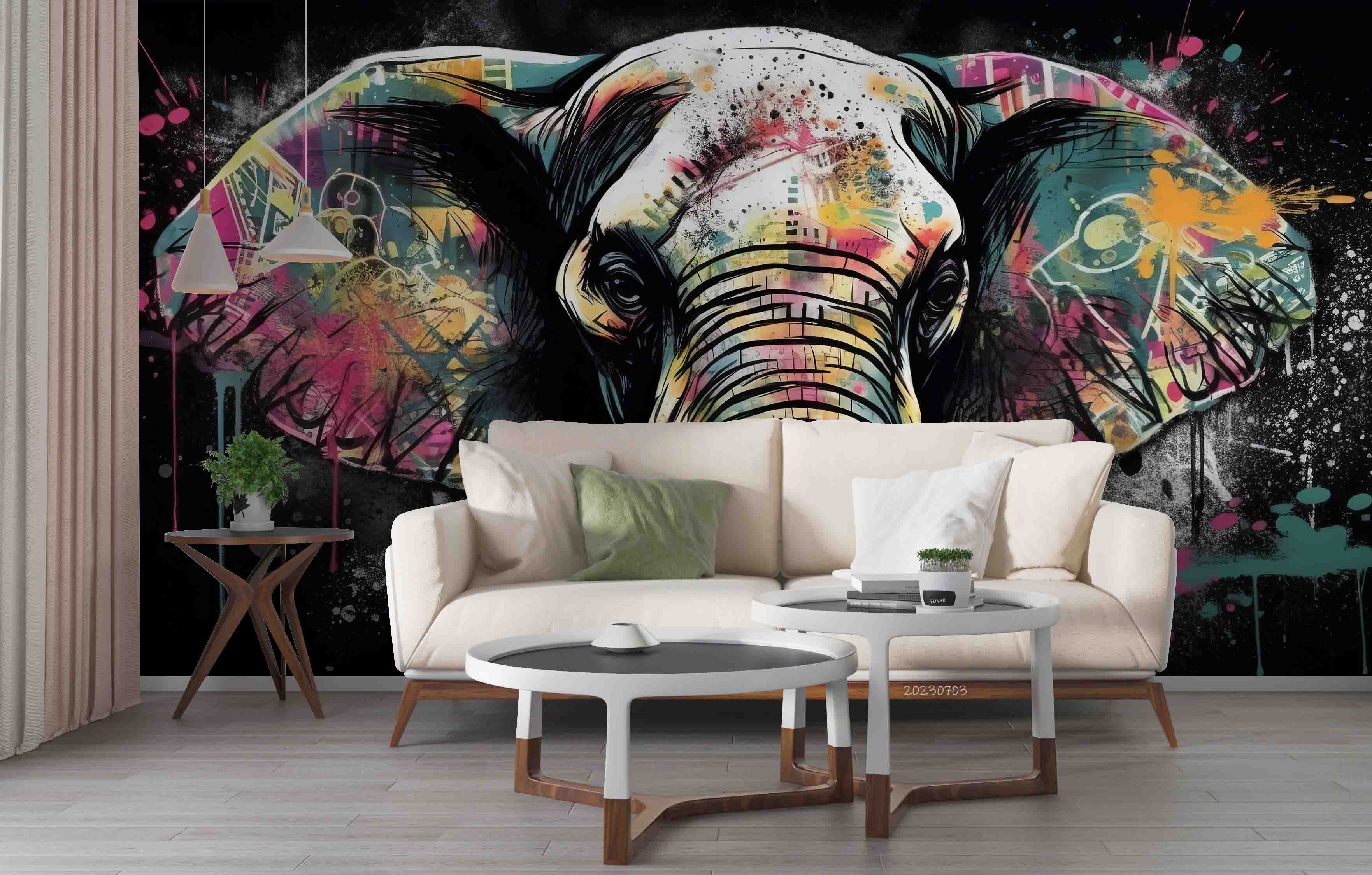 3D Animal Elephant Colours Graffiti Wall Mural Wallpaper YXL 1838