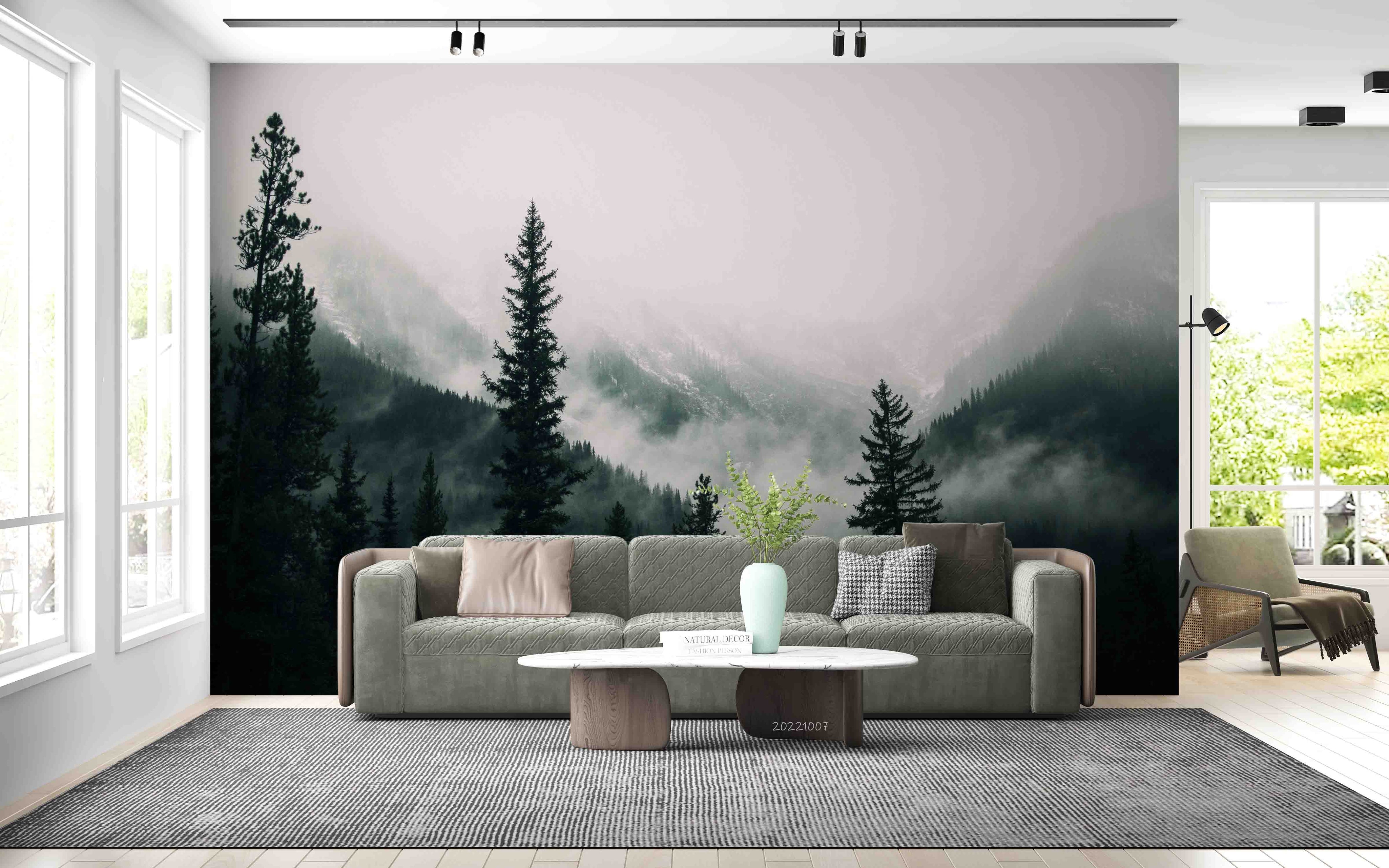 3D Tall Trees Forest Mountains Covered Fog Wall Mural Wallpaper GD 3209- Jess Art Decoration