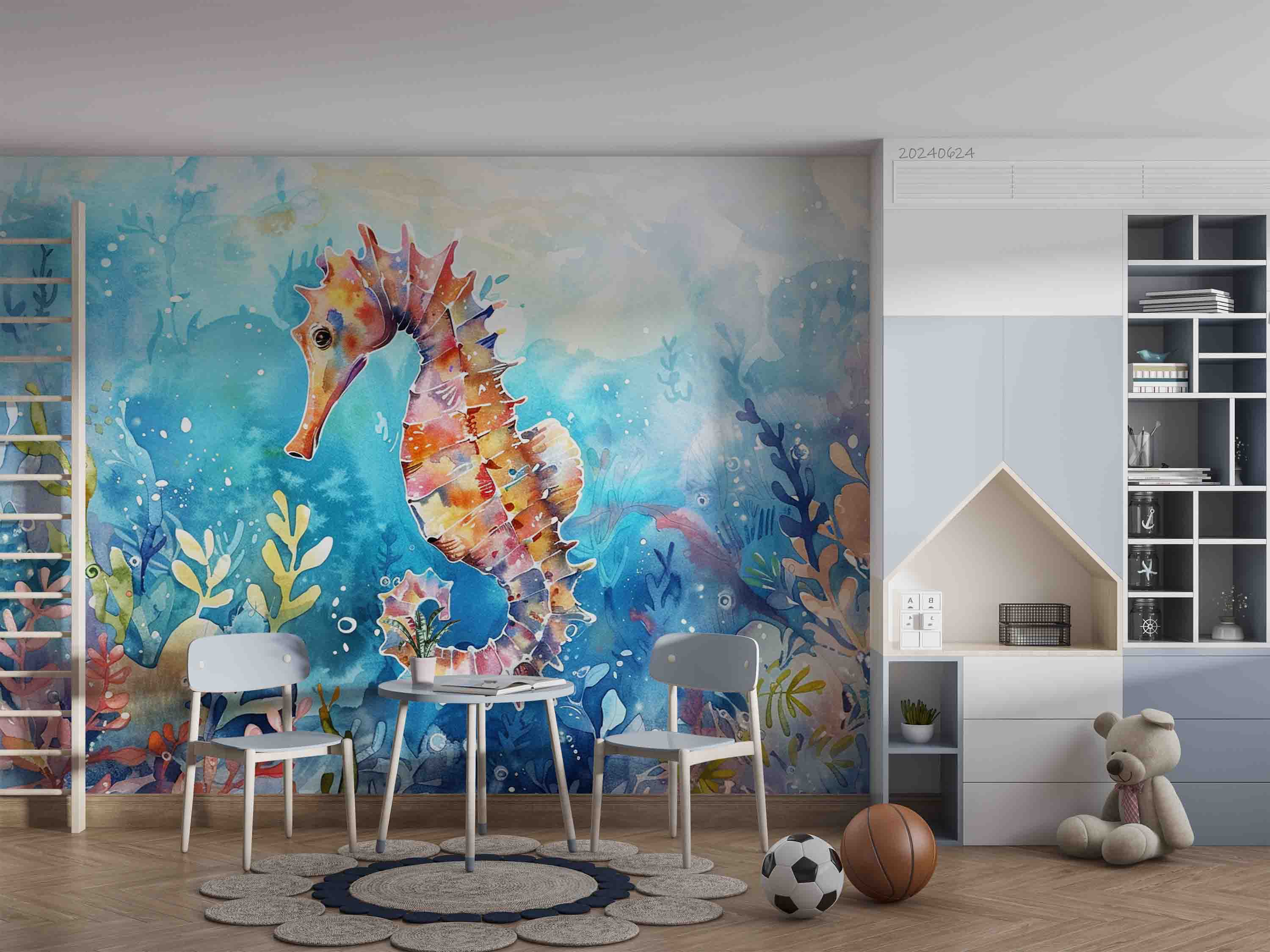 3D Sea Coral Sea Horse Froth Wall Mural Wallpaper YXL 671