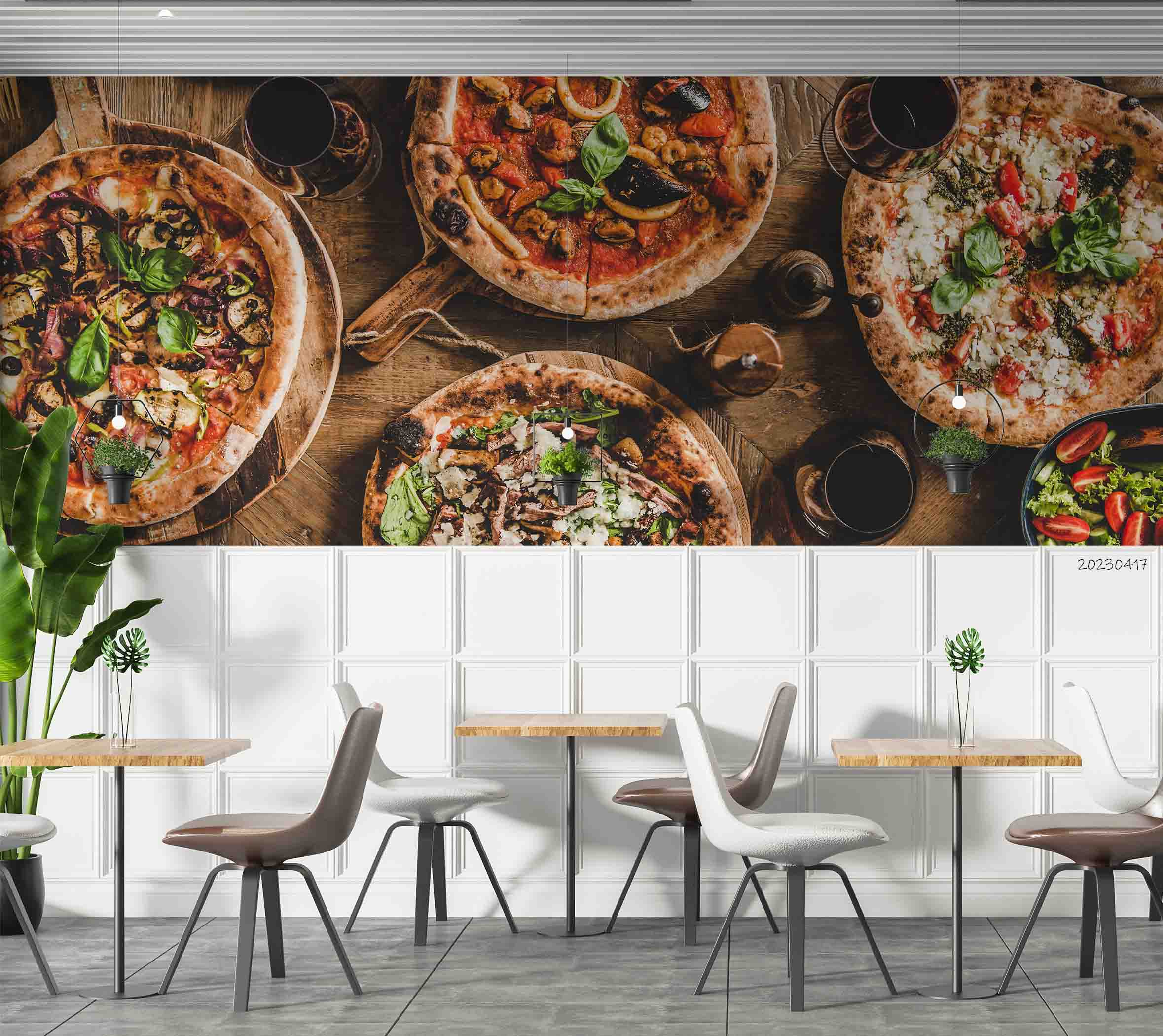 3D Italian Pizza Salad Red Wine Wall Mural Wallpaper GD 5521- Jess Art Decoration