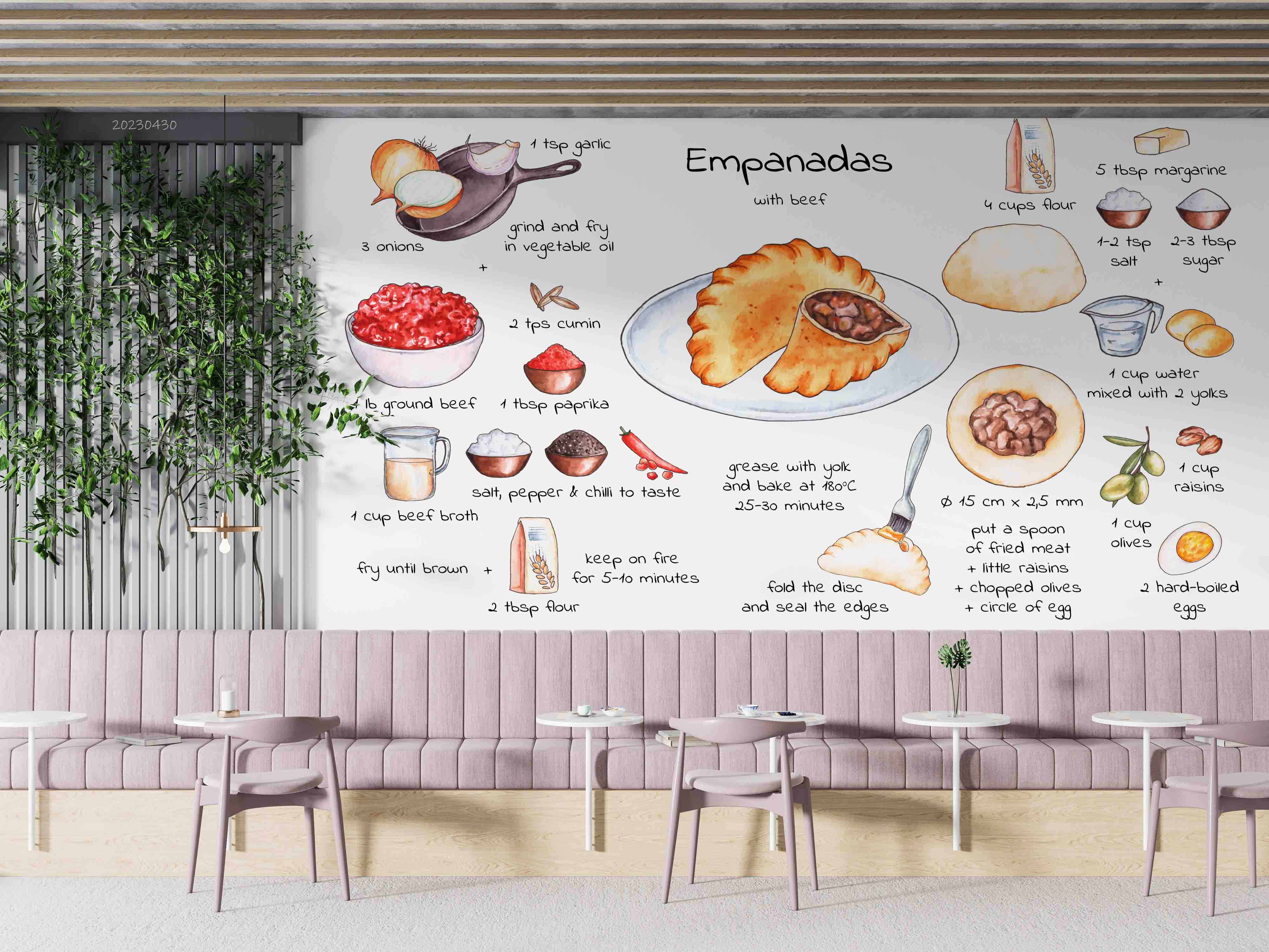3D Empanadas Recipe Wall Mural Wallpaper GD 5275- Jess Art Decoration