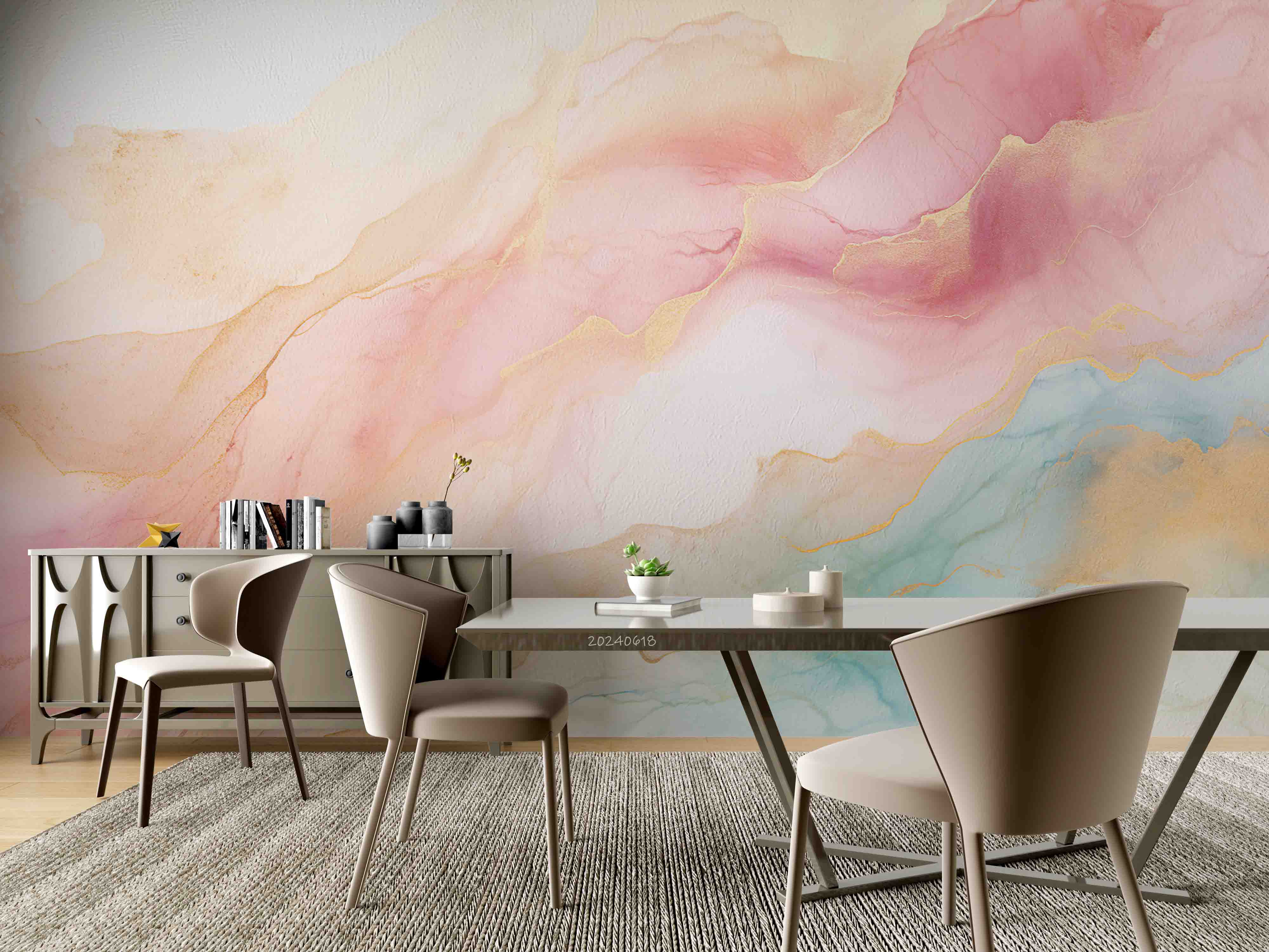 3D Abstract Damaskeen Pink Wave Wall Mural Wallpaper YXL 575