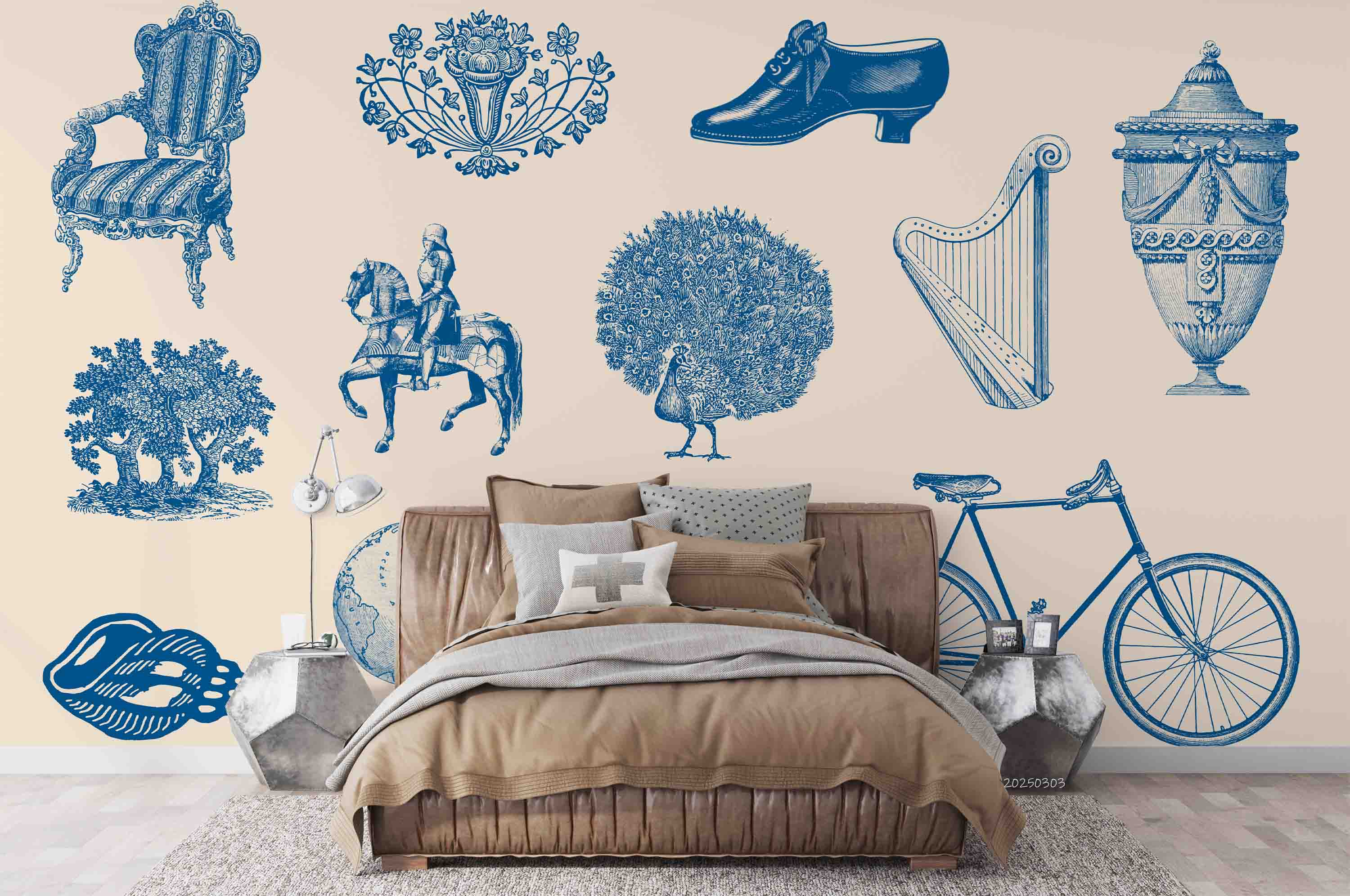 3D Abstract Chair Bicycle Pattern Wallpaper Wall Mural Wall Decor Wall Art Wall Sticker Remoable Wallpaper LQH