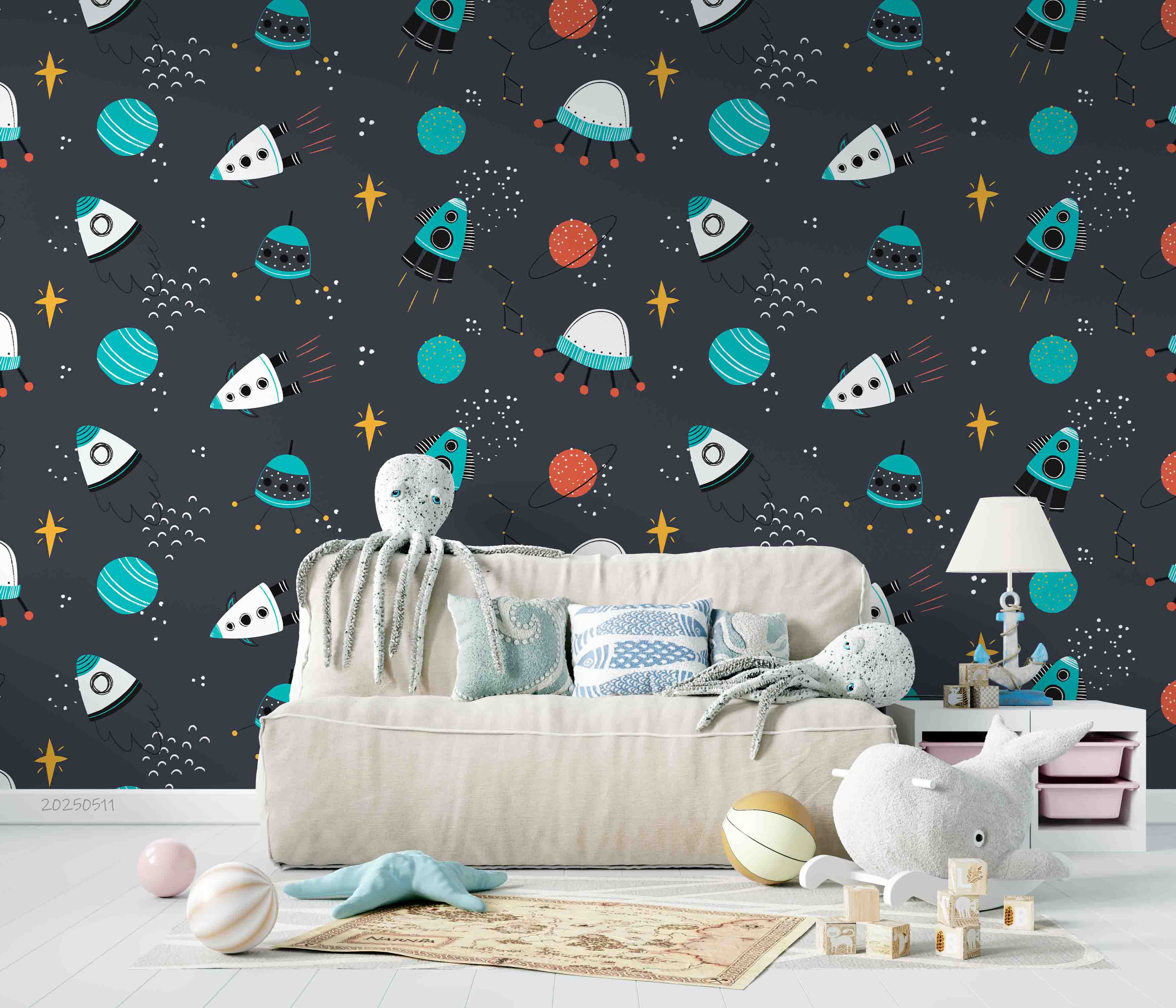 3D Cartoon Space Shuttle Planet Kids Wallpaper Wall Mural Wall Decor Wall Art Wall Sticker Remoable Wallpaper