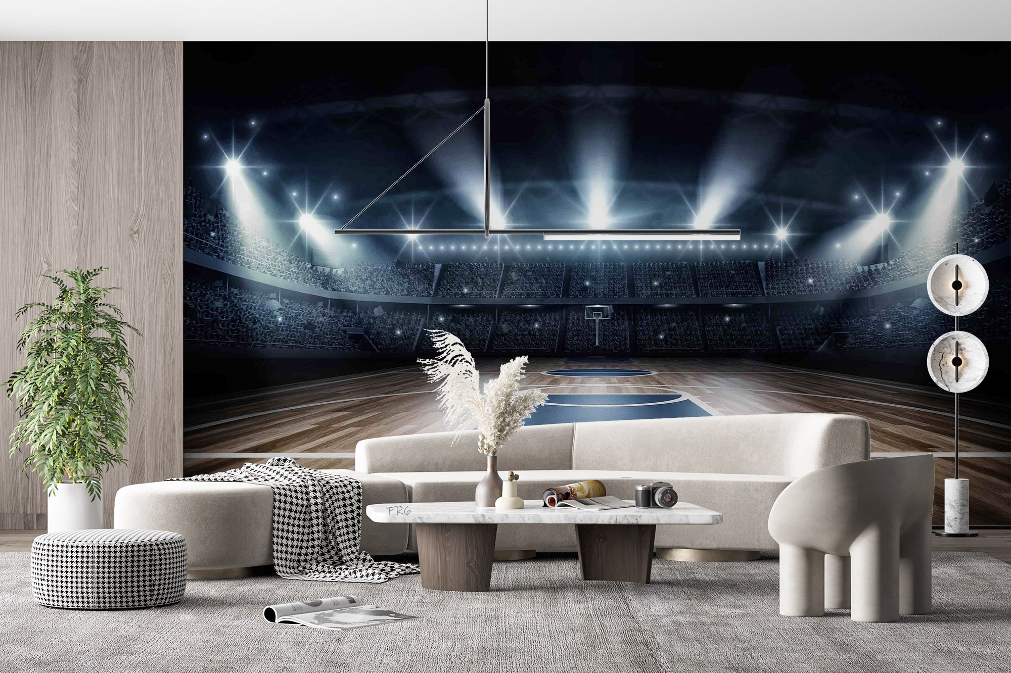 Basketball Court Lamplight Floor Wallpaper basketball wall mural for bedroom, gym or sports room - view 3