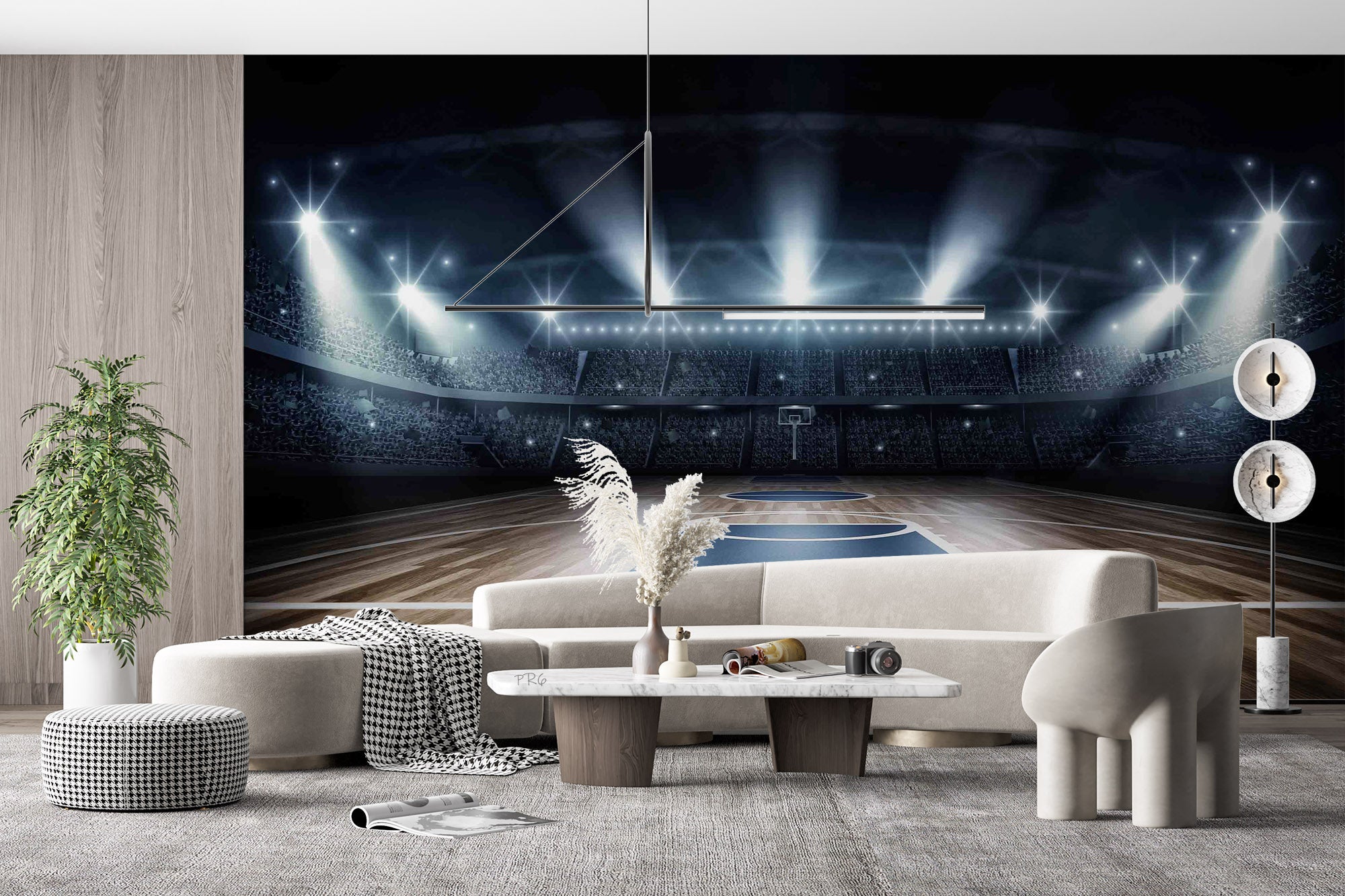 Basketball Court Lamplight Floor Wallpaper basketball wall mural for bedroom, gym or sports room - view 3