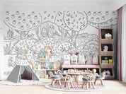3D Doodle Cute Forest Animals Plants Trees Mushrooms Floral Wall Mural Wallpaper GD 5100- Jess Art Decoration