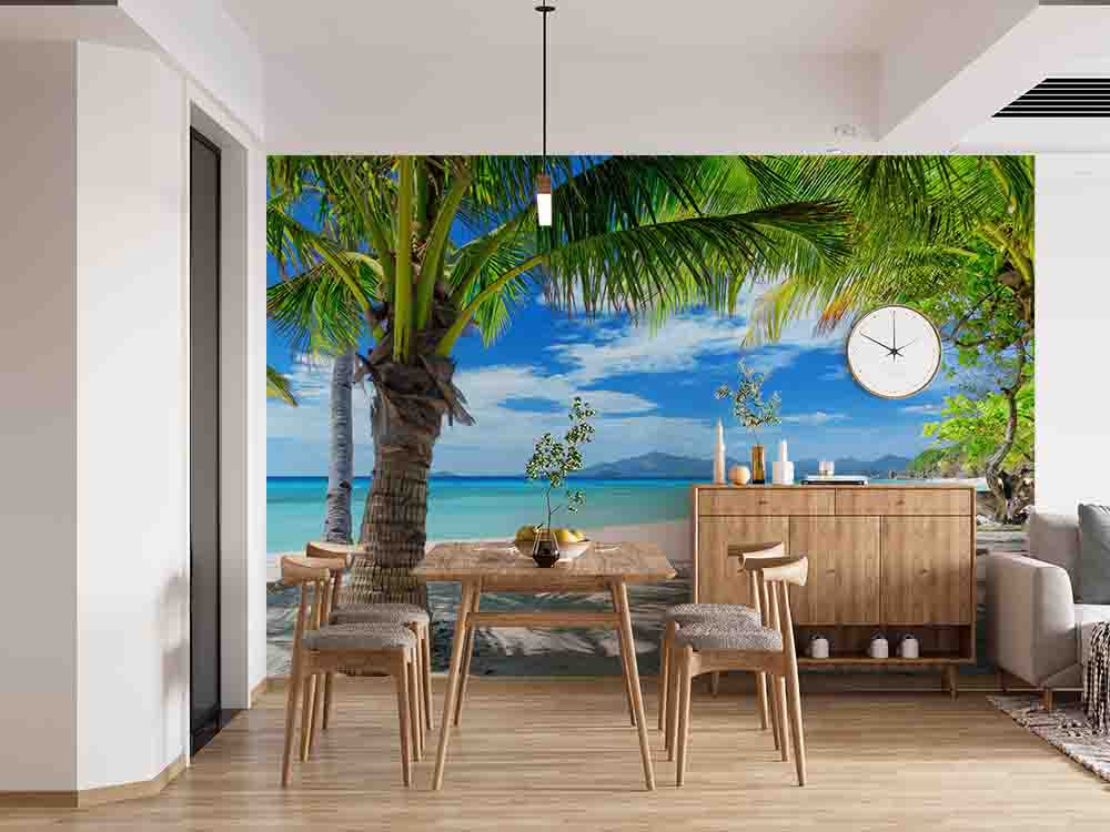 3D Tropical Beach Sea Palm Tree Wall Mural Wallpaper GD 3606 ...