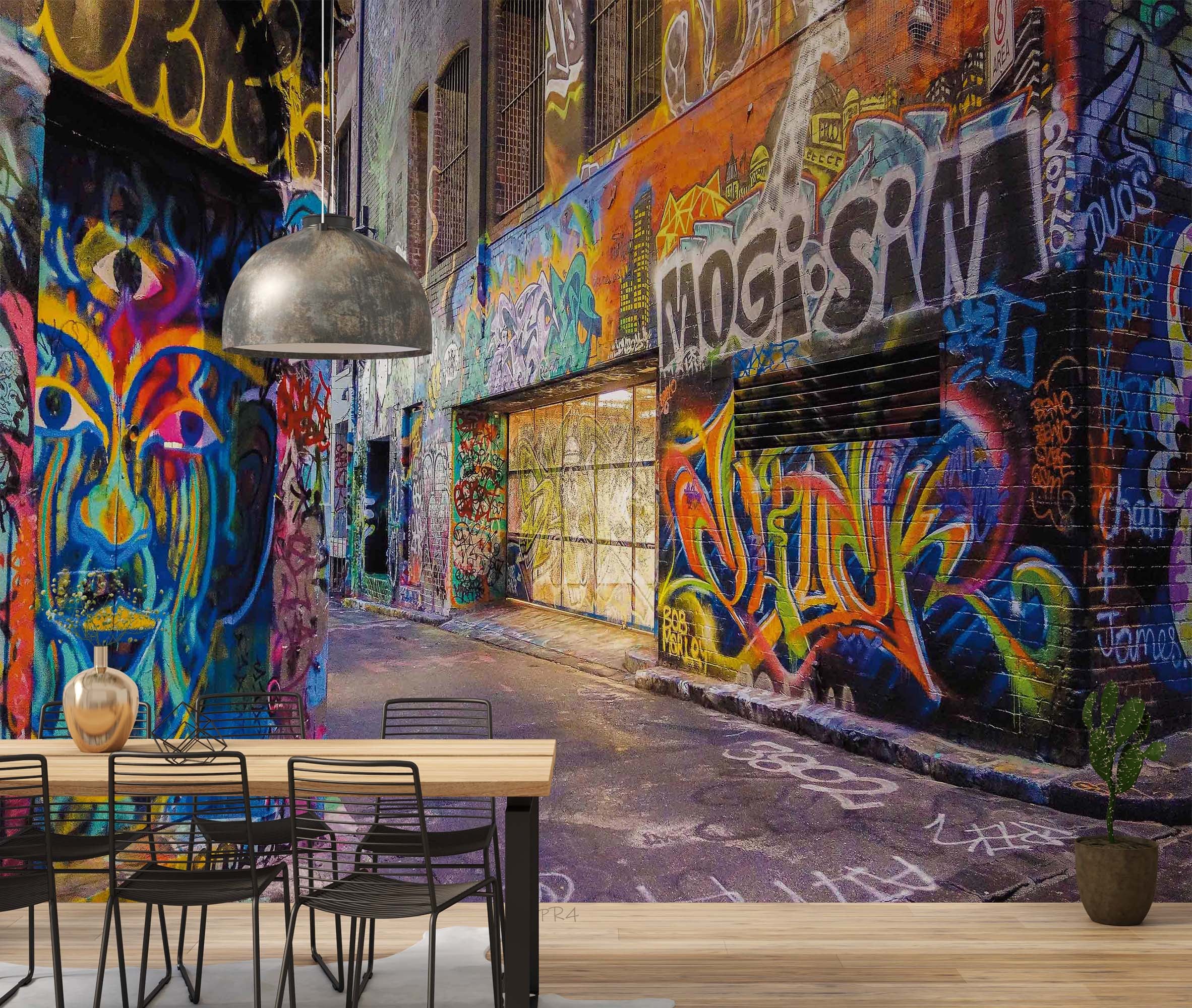 Graffiti Window Road Letter Wallpaper typography graffiti wall mural for teen room or studio