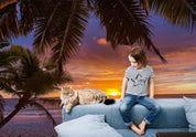 3D Beach Wave Sea Coconut Tree Sunrise Wall Mural Wallpaper GD 4946- Jess Art Decoration