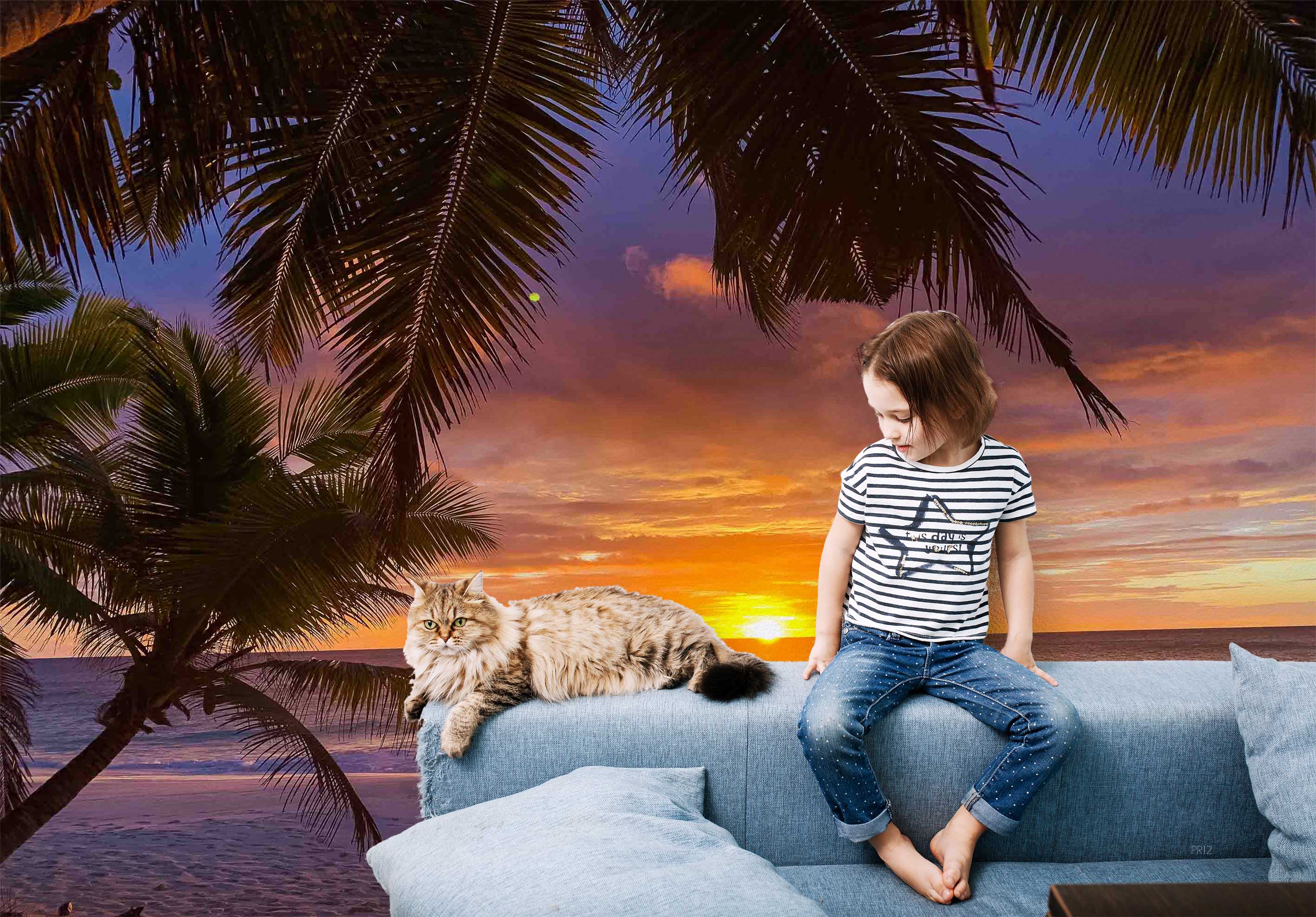3D Beach Wave Sea Coconut Tree Sunrise Wall Mural Wallpaper GD 4946- Jess Art Decoration