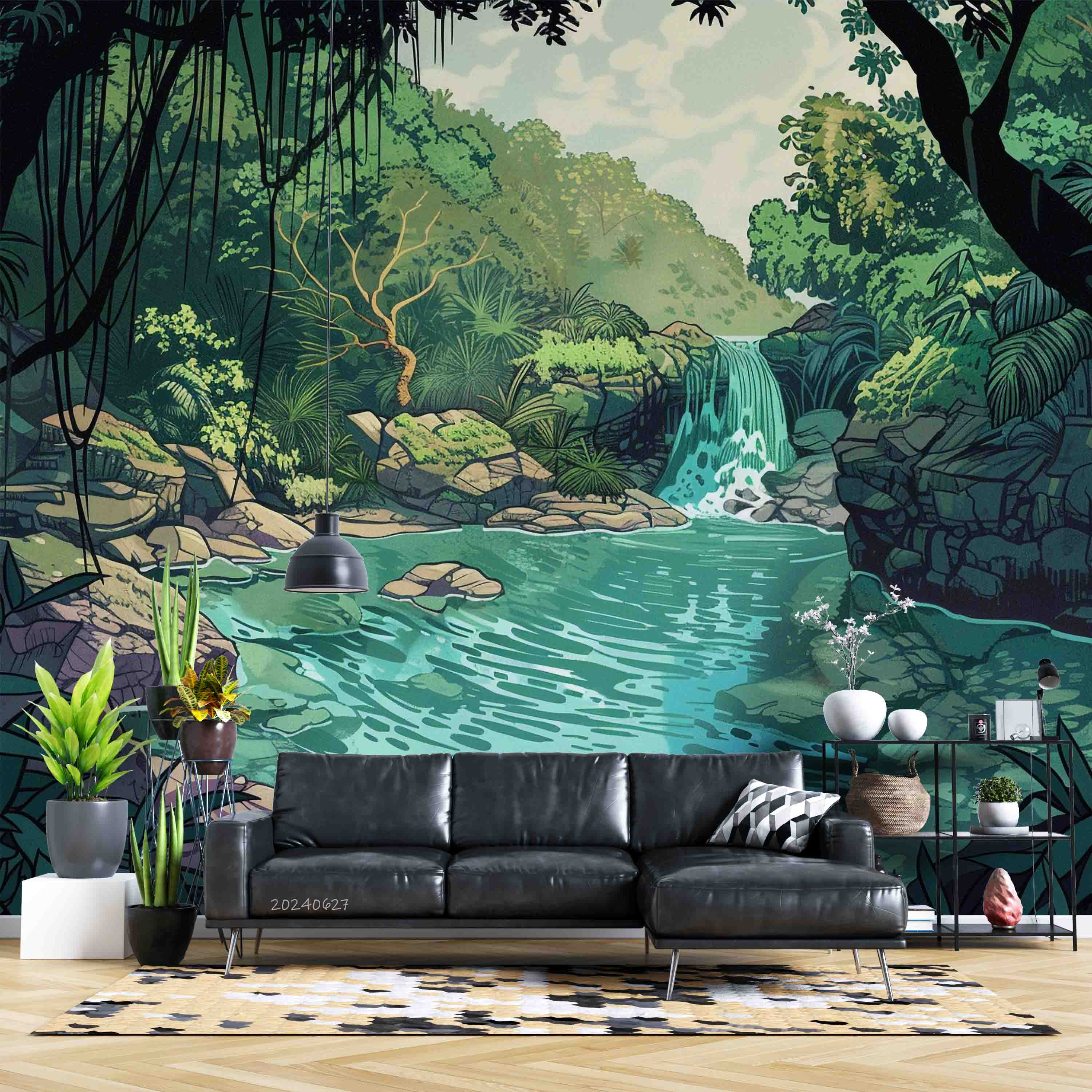 3D Tree Sea Stone Falls Ripple Wall Mural Wallpaper YXL 707