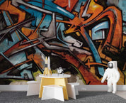 3D Graffiti Line Croci Blue Black Wall Mural Wallpaper YXL 3- Jess Art Decoration