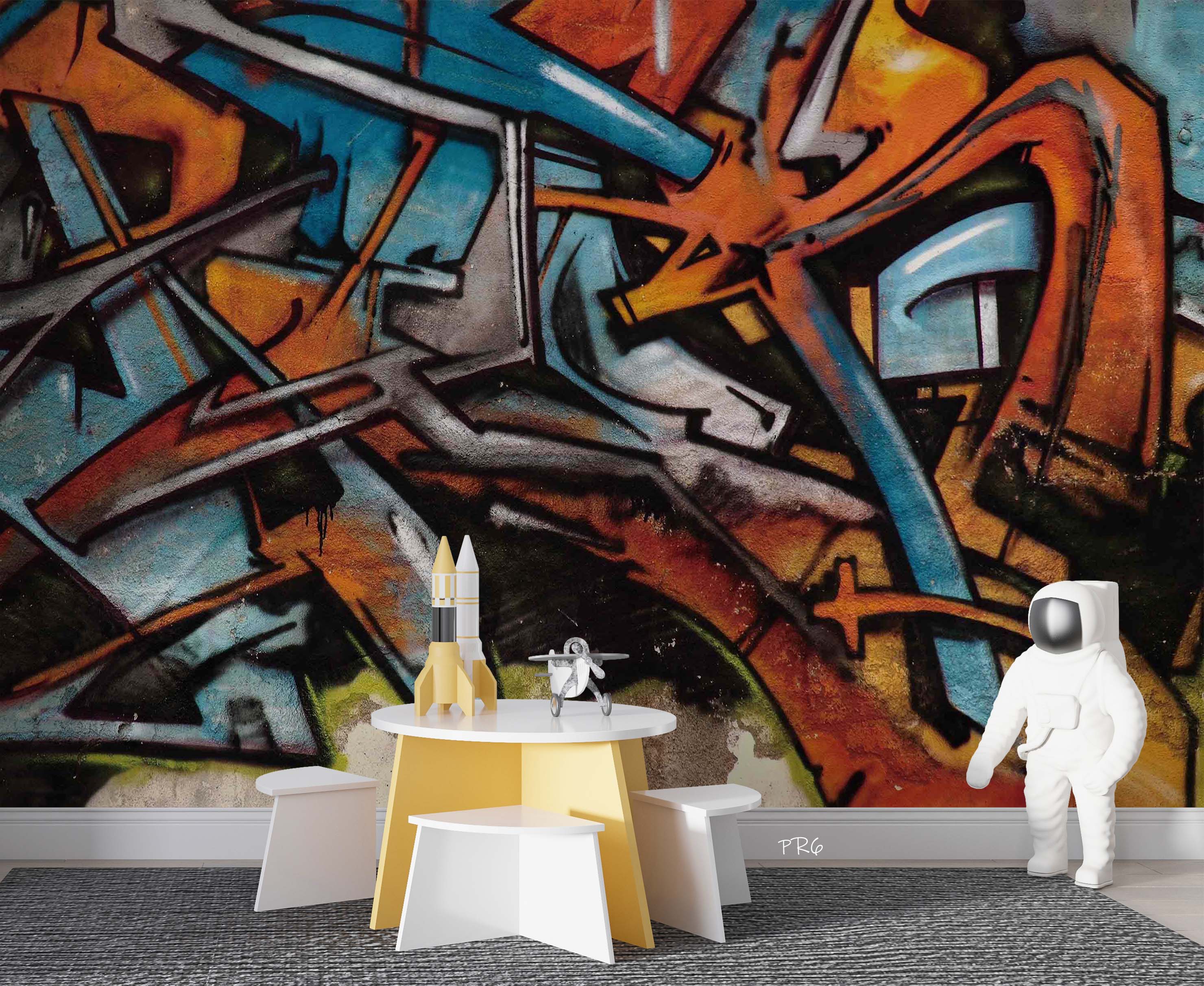 3D Graffiti Line Croci Blue Black Wall Mural Wallpaper YXL 3- Jess Art Decoration