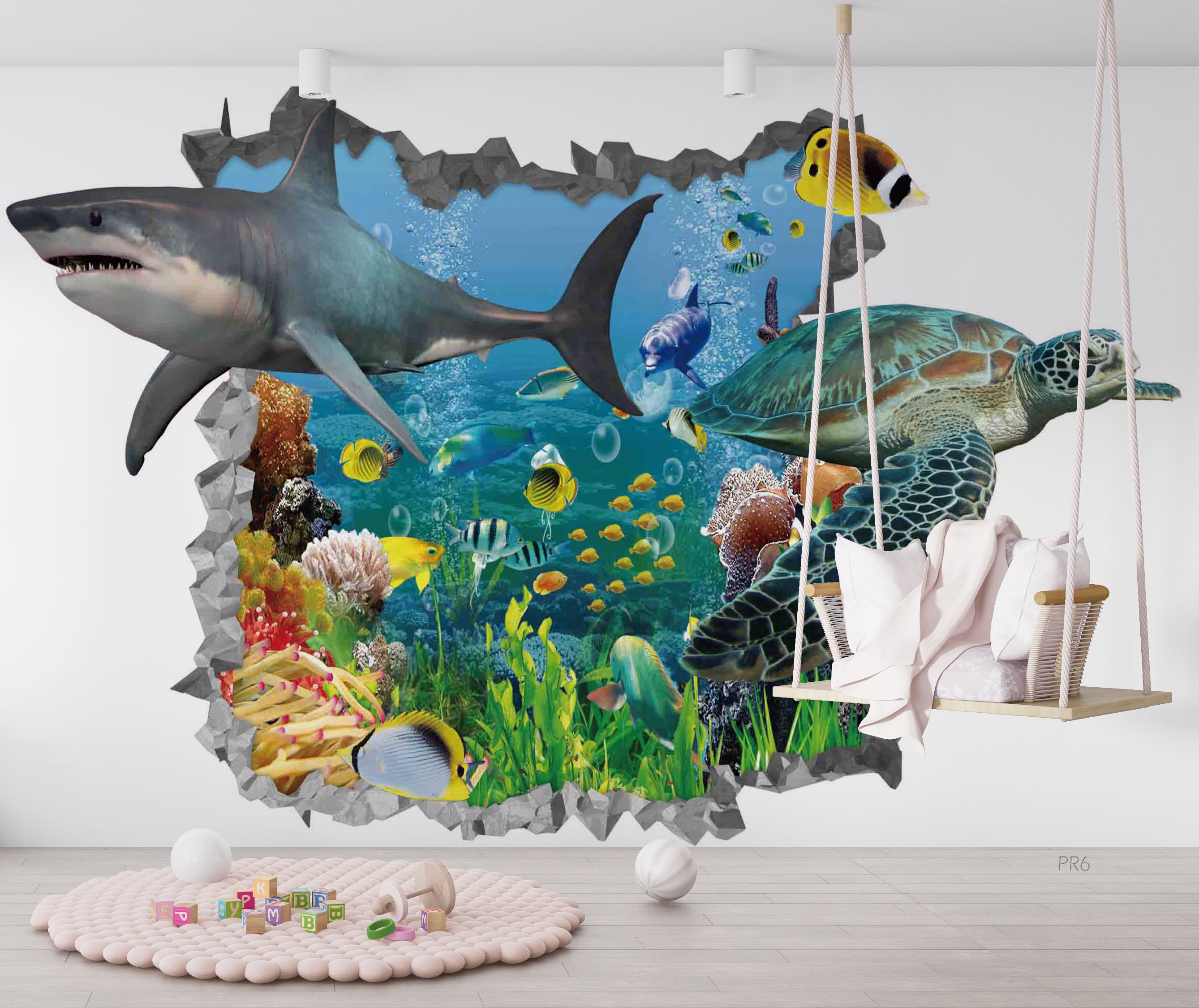 3D Animal Shark Fish Sea Turtle Coral Wall Mural Wallpaper YXL 18- Jess Art Decoration