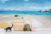 3D Sandbeach Sea Mountain Bluesky Cloud Wall Mural Wallpaper YXL 2678