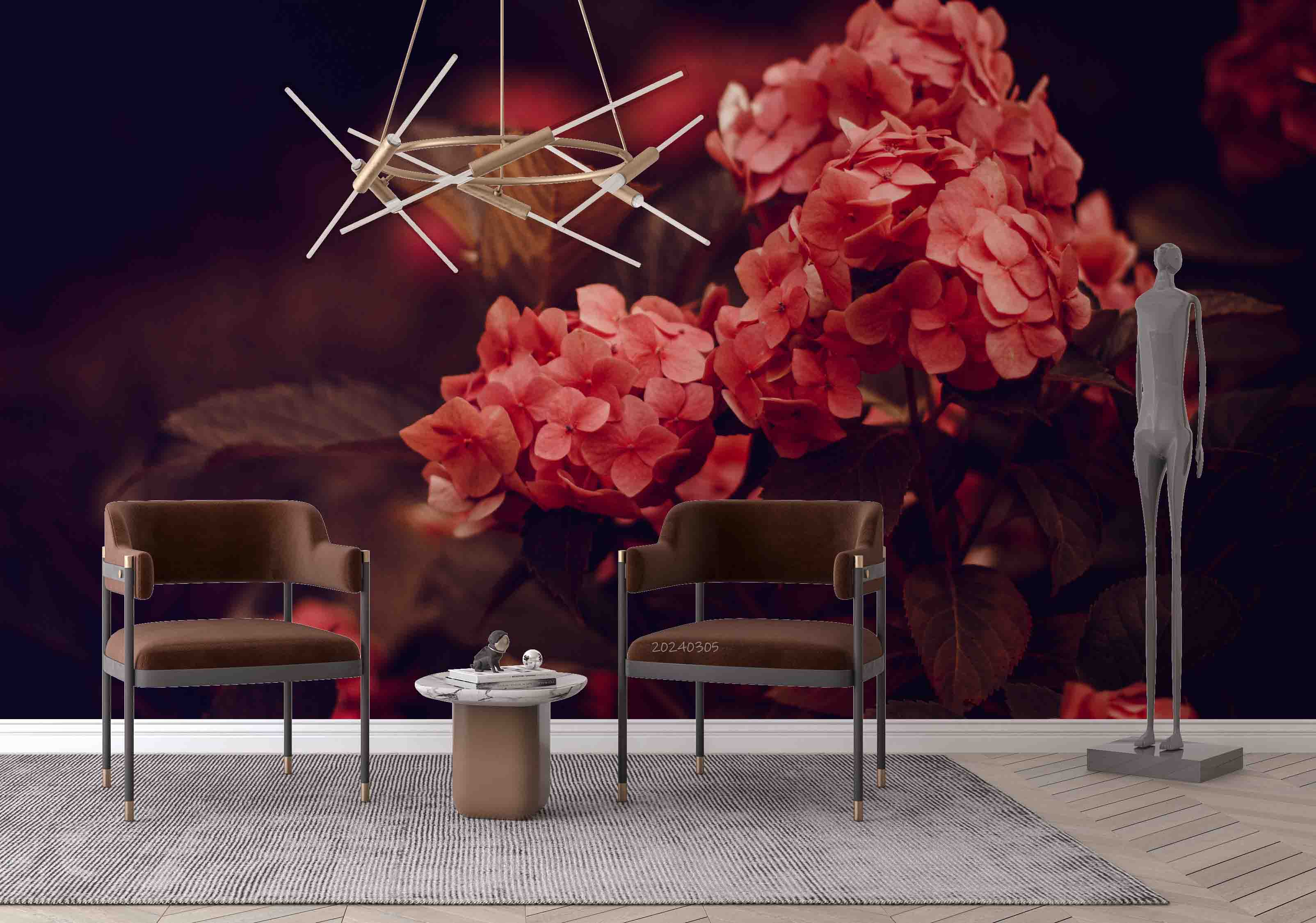 3D Red Flower Dark Background Wallpaper Wall Mural Wall Decor Wall Art Wall Sticker Remoable Wallpaper